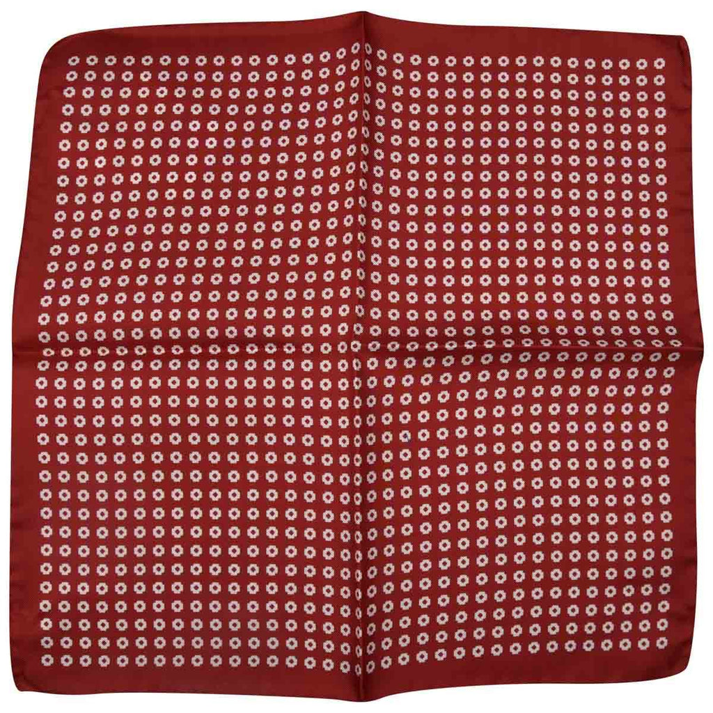 LUIGI BORRELLI Red White Silk pocket square