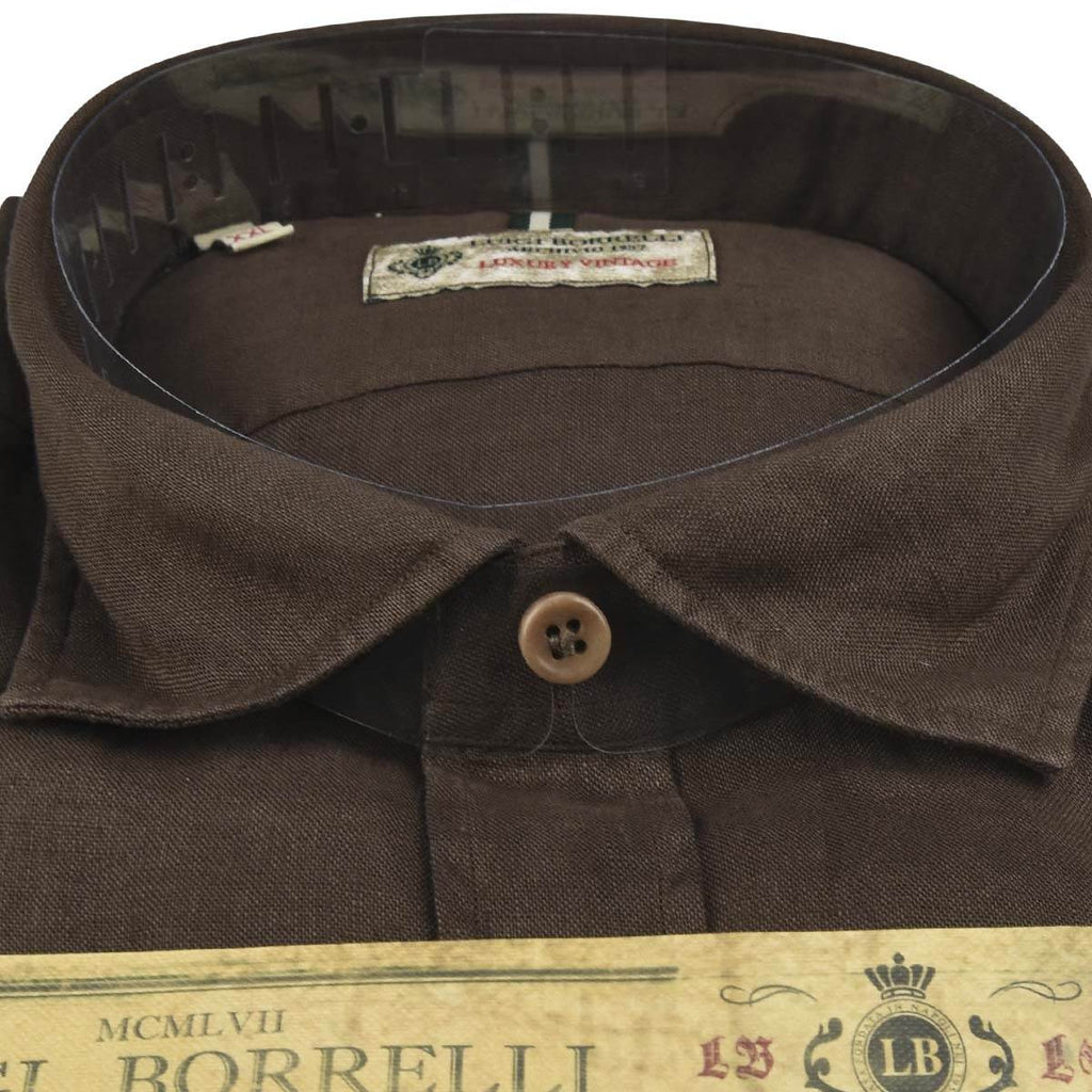 LUIGI BORRELLI Brown Linen Shirt