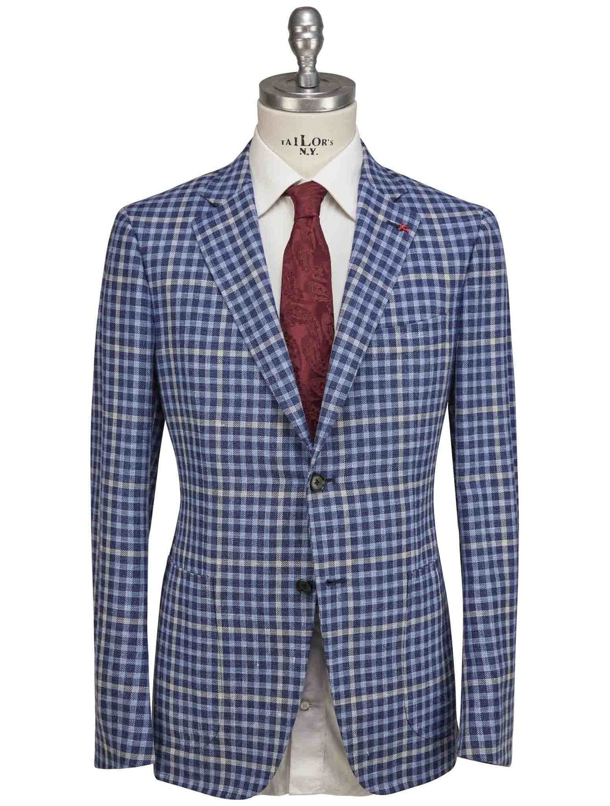 Isaia Blue Wool Silk Linen Pa Blazer