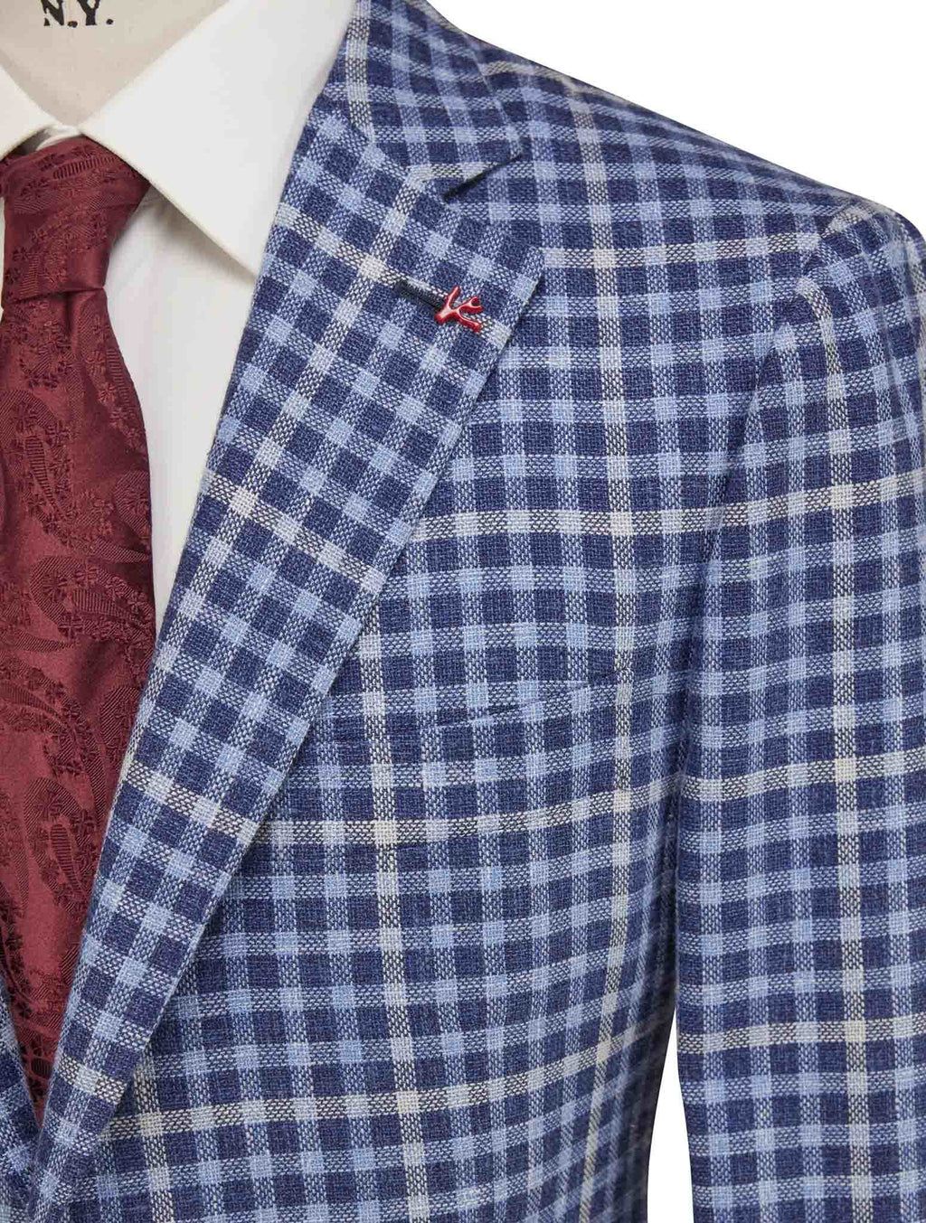 Isaia Blue Wool Silk Linen Pa Blazer