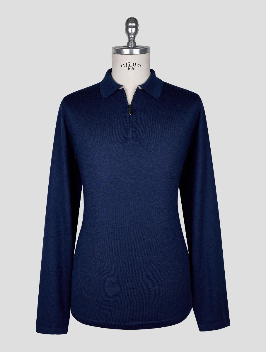 Cesare Attolini Blue Cashmere Sweater Polo Half Zip