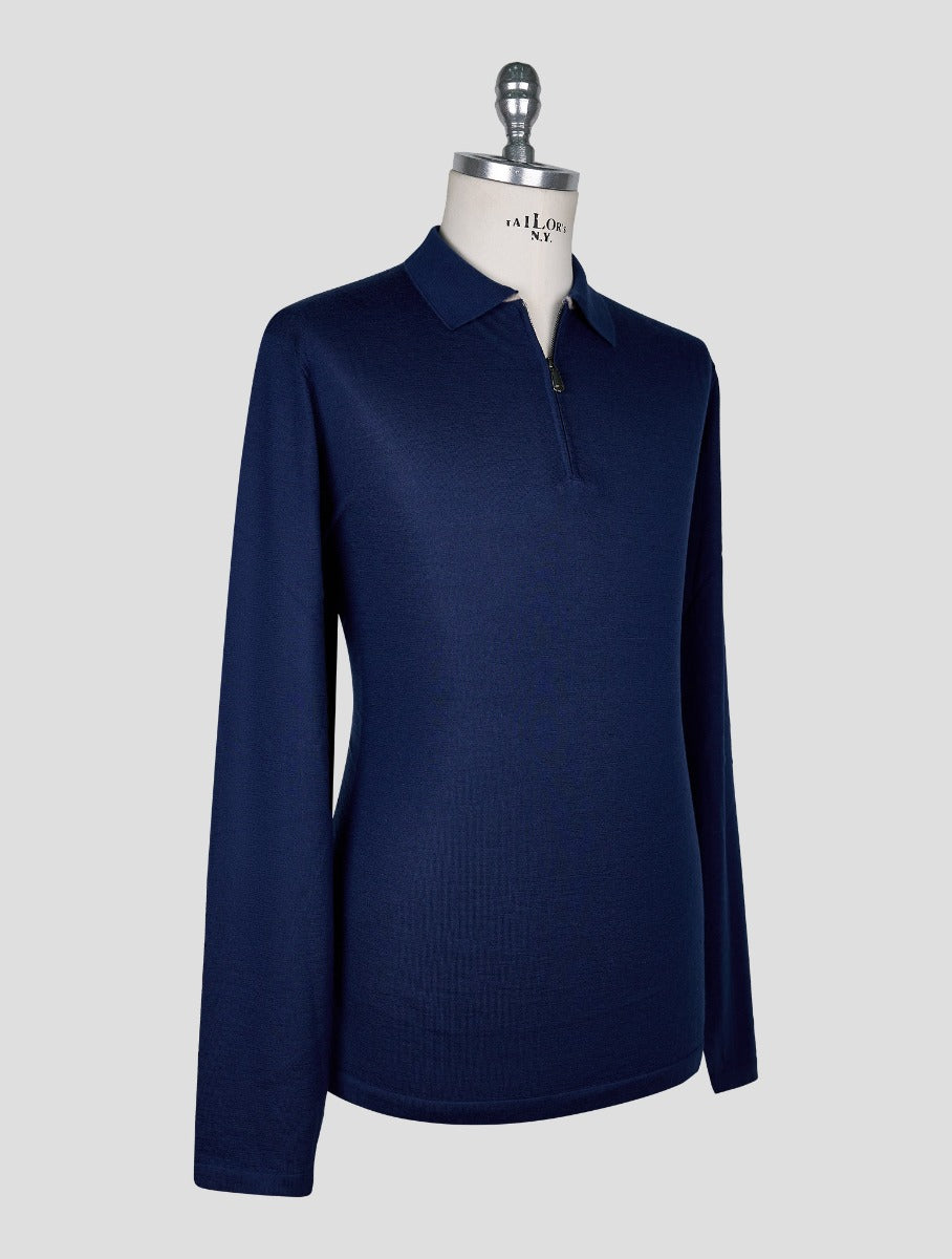 Cesare Attolini Blue Cashmere Sweater Polo Half Zip
