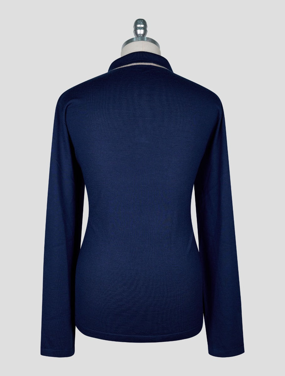 Cesare Attolini Blue Cashmere Sweater Polo Half Zip