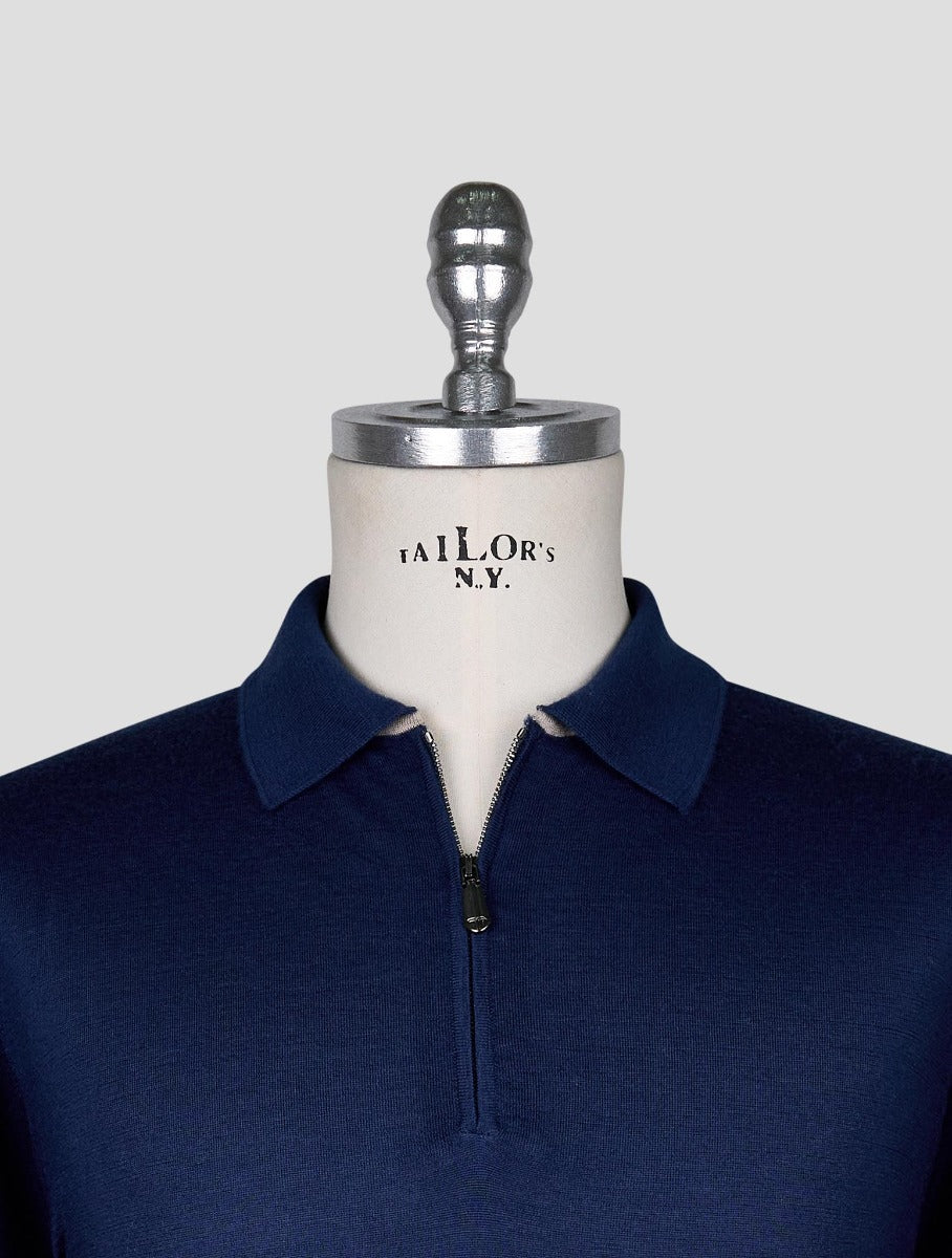 Cesare Attolini Blue Cashmere Sweater Polo Half Zip