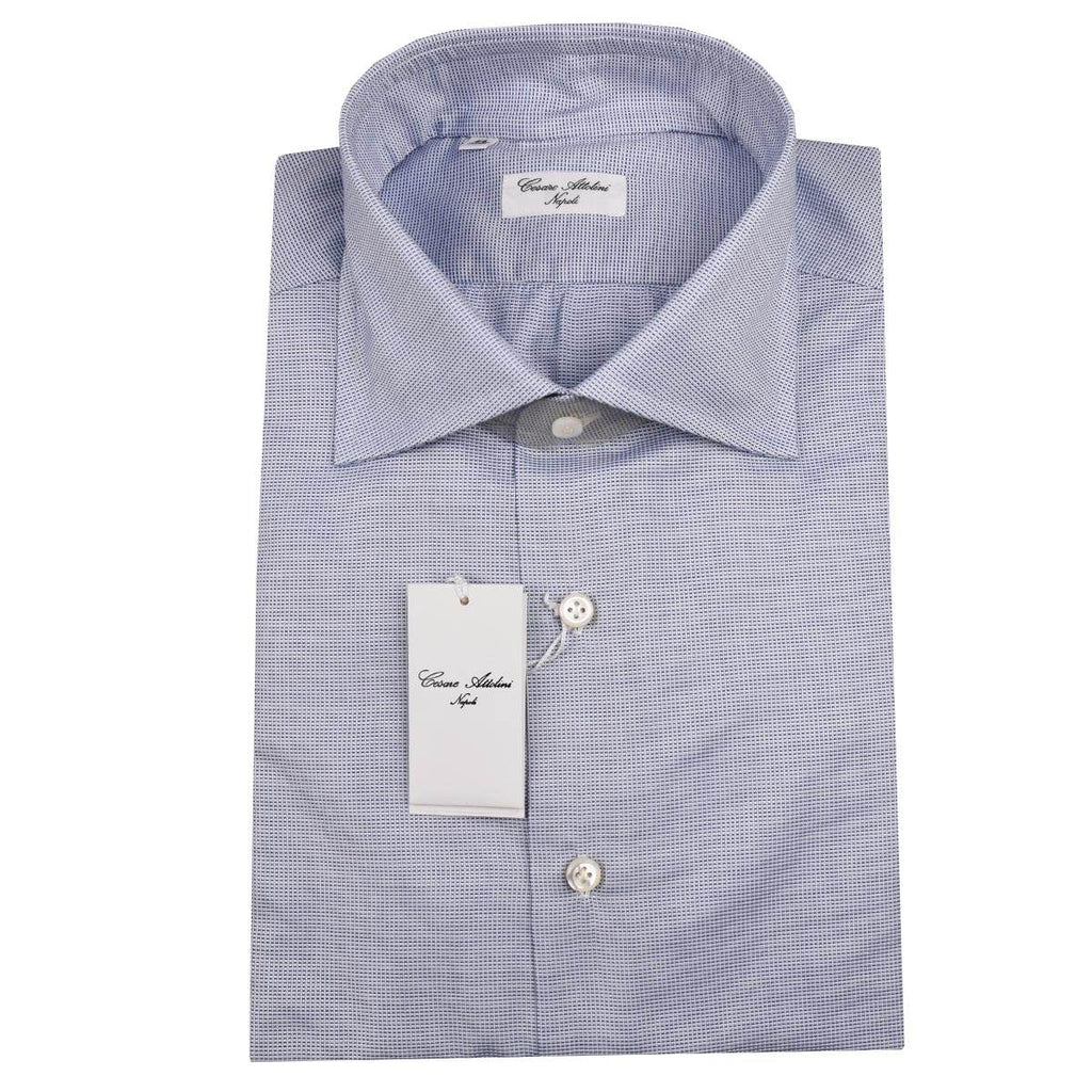 Cesare Attolini White Blue Cotton Shirt