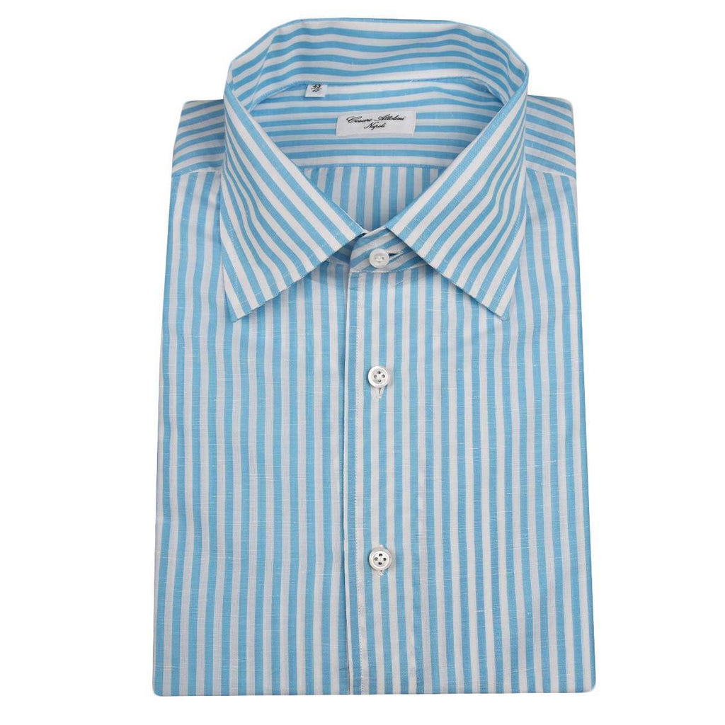 Cesare Attolini Cesare Attolini White Light Blue Cotton Linen Shirt White/Light Blue 000