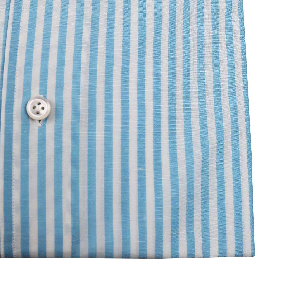 Cesare Attolini White Light Blue Cotton Linen Shirt