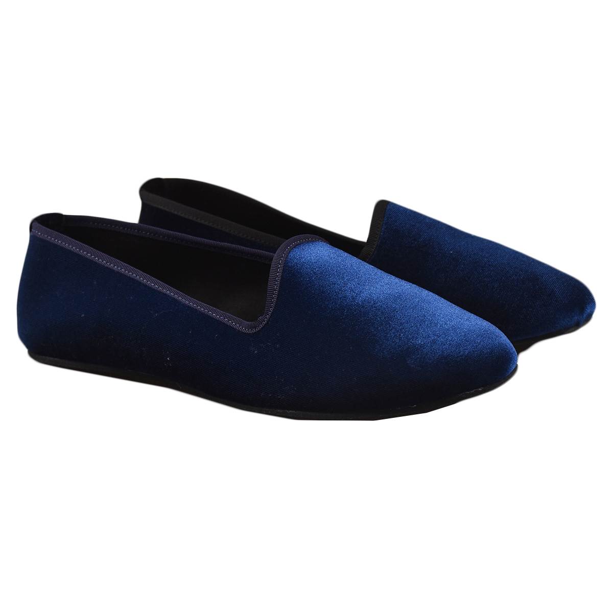 FeFè Napoli Fefè Blue Cotton Velvet Slippers Blue 000