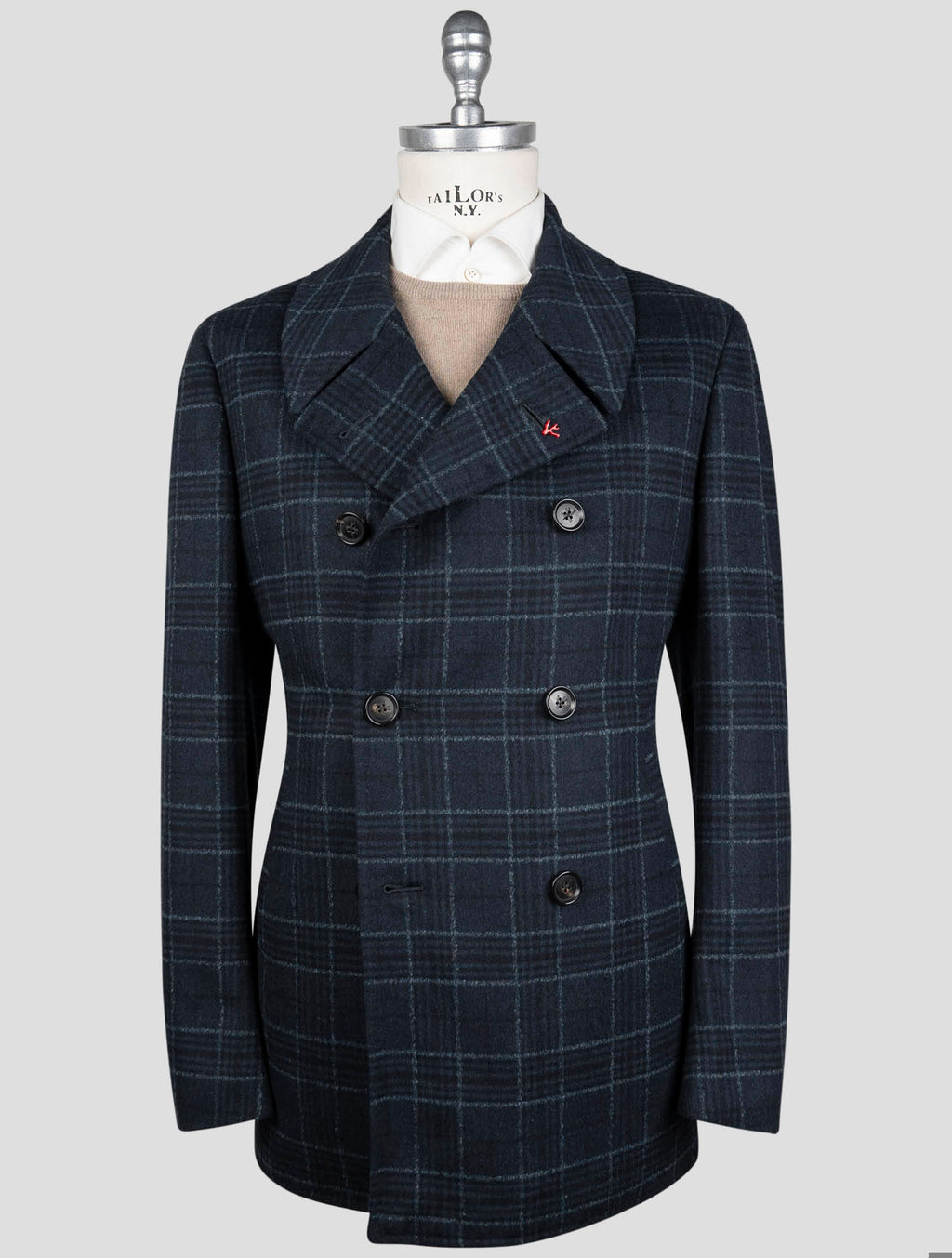 Isaia Blue Wool Cashmere Lama Pa Overcoat