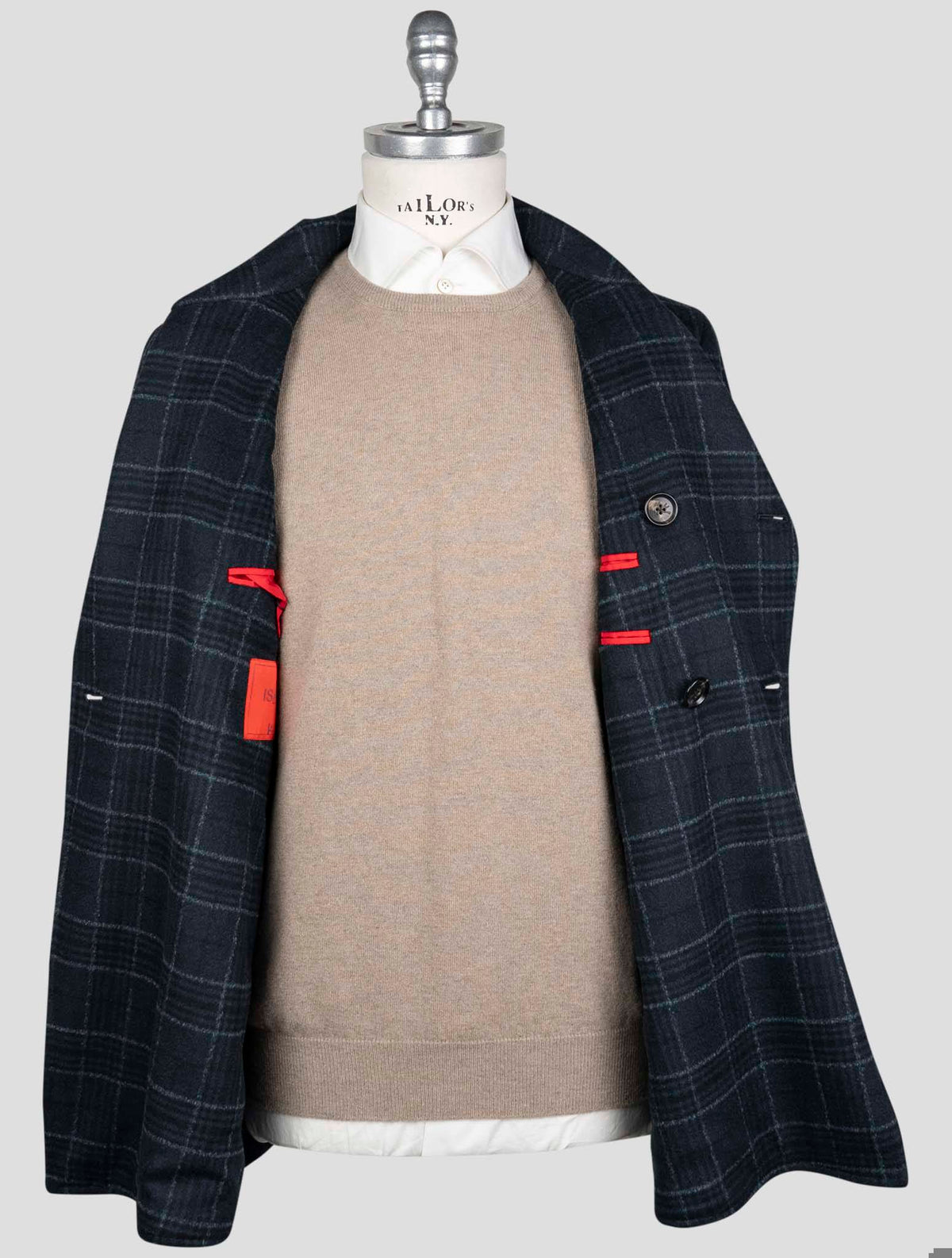 Isaia Blue Wool Cashmere Lama Pa Overcoat