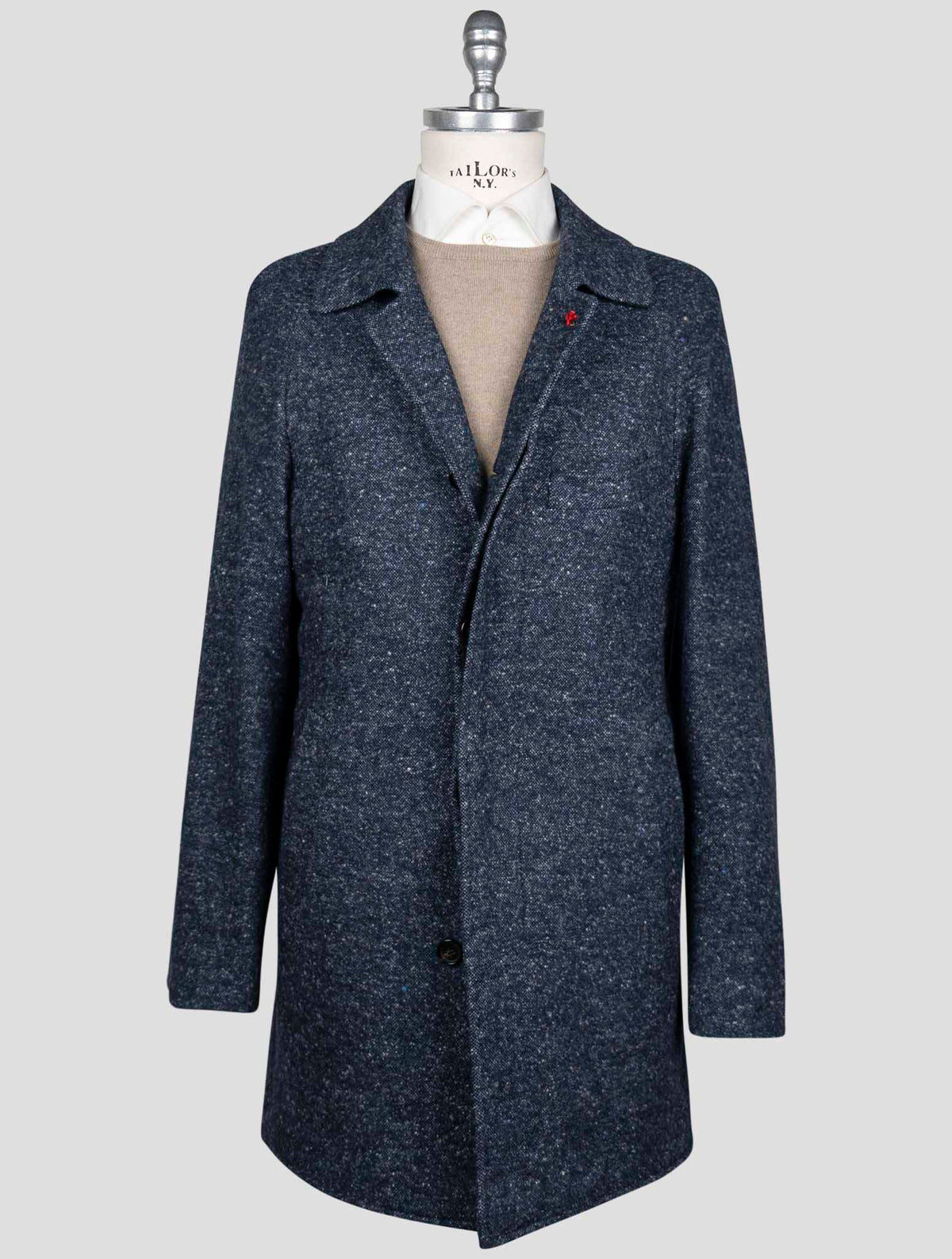 Isaia Blue Wool Cashmere Silk Cotton Overcoat