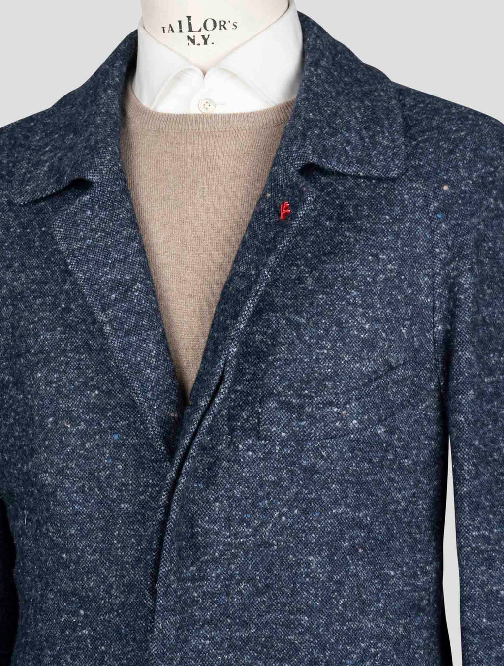 Isaia Blue Wool Cashmere Silk Cotton Overcoat