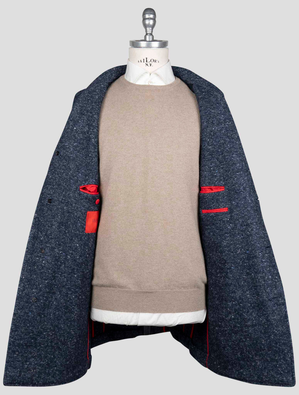 Isaia Blue Wool Cashmere Silk Cotton Overcoat
