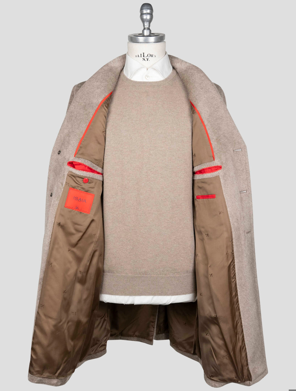 Isaia Beige Alpaca Wool Overcoat
