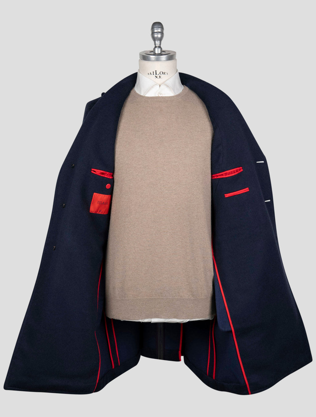 Isaia Blue Wool Cashmere Overcoat