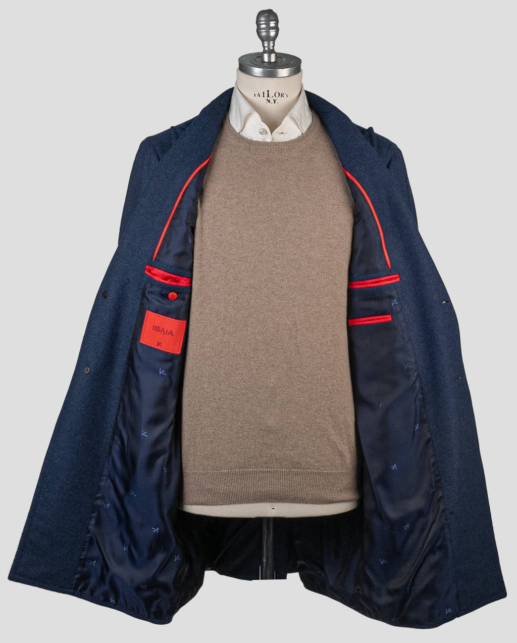 Isaia Blue Wool Cashmere Overcoat