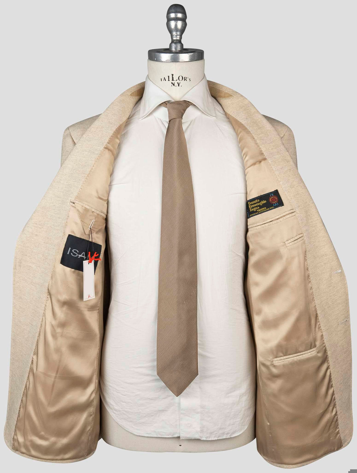 Isaia Beige Wool Silk Blazer