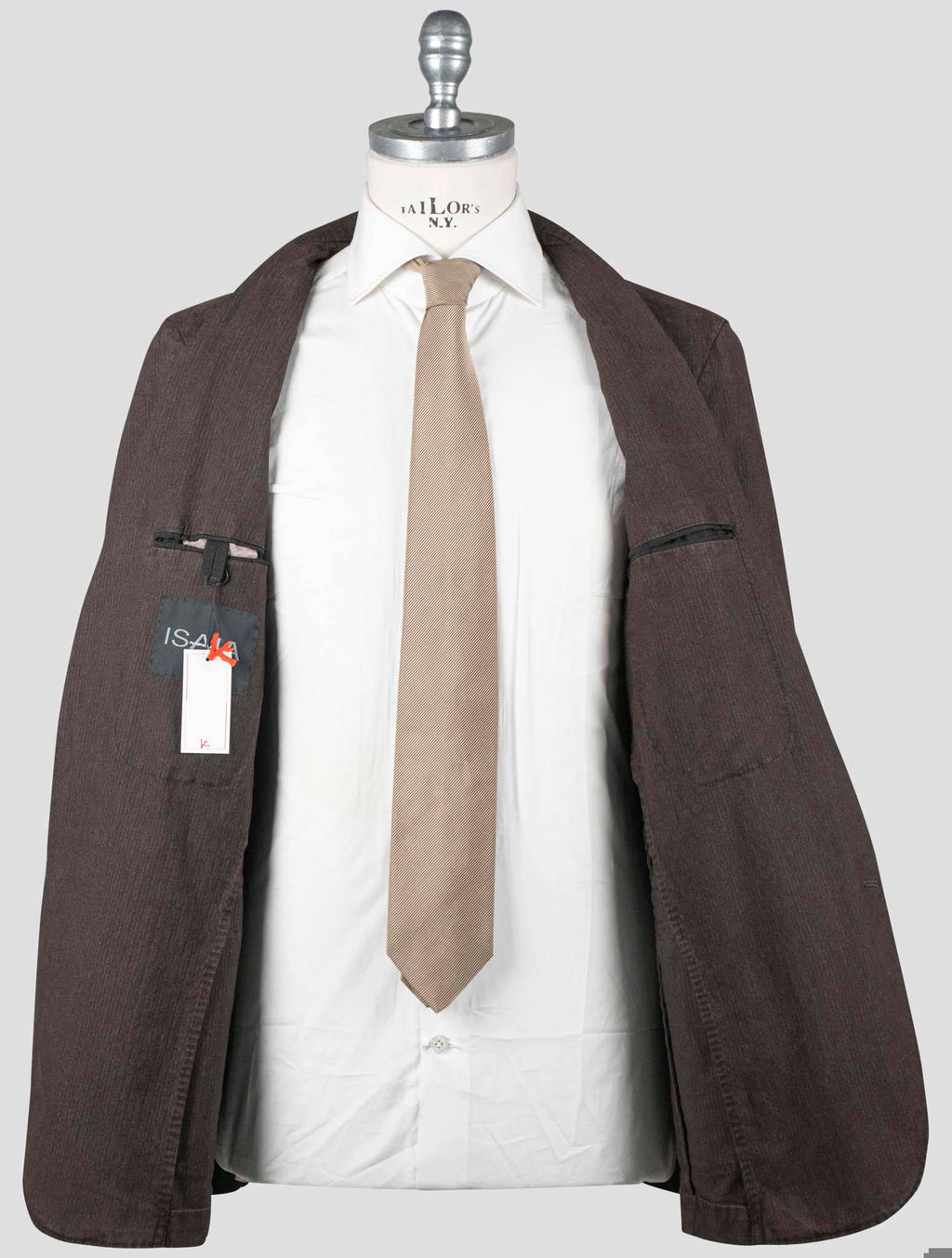 Isaia Brown Cotton Wool Ea Blazer