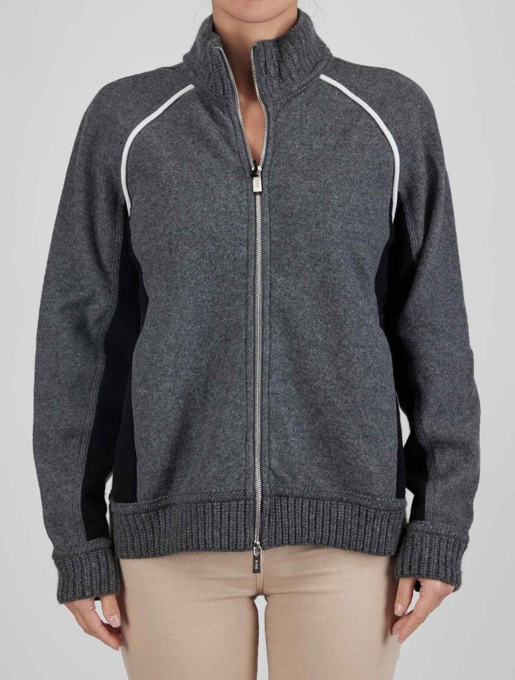 Kiton Gray Cotton Silk Sweater Full Zip