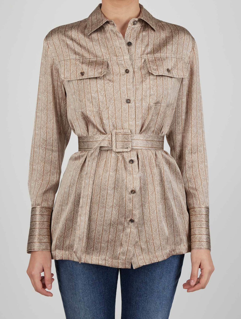 Kiton Kiton Brown White Silk Shirt Brown / White 000