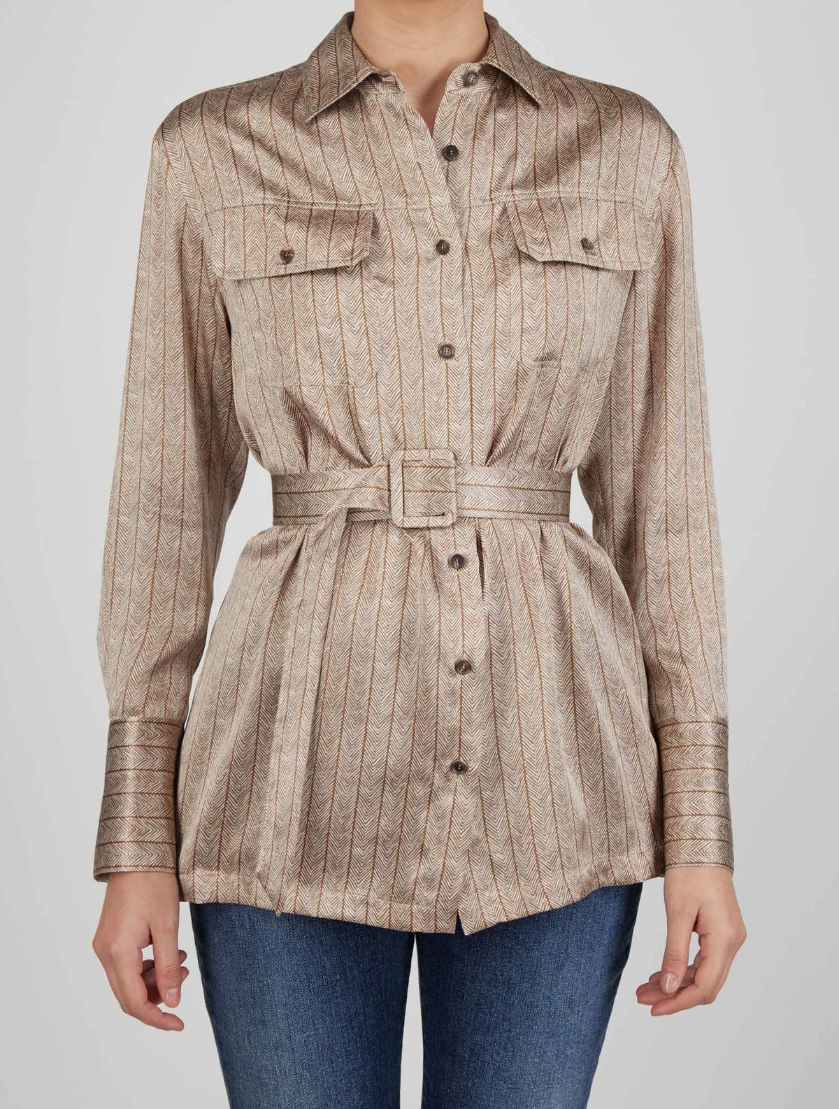 Kiton Kiton Brown White Silk Shirt Brown / White 000