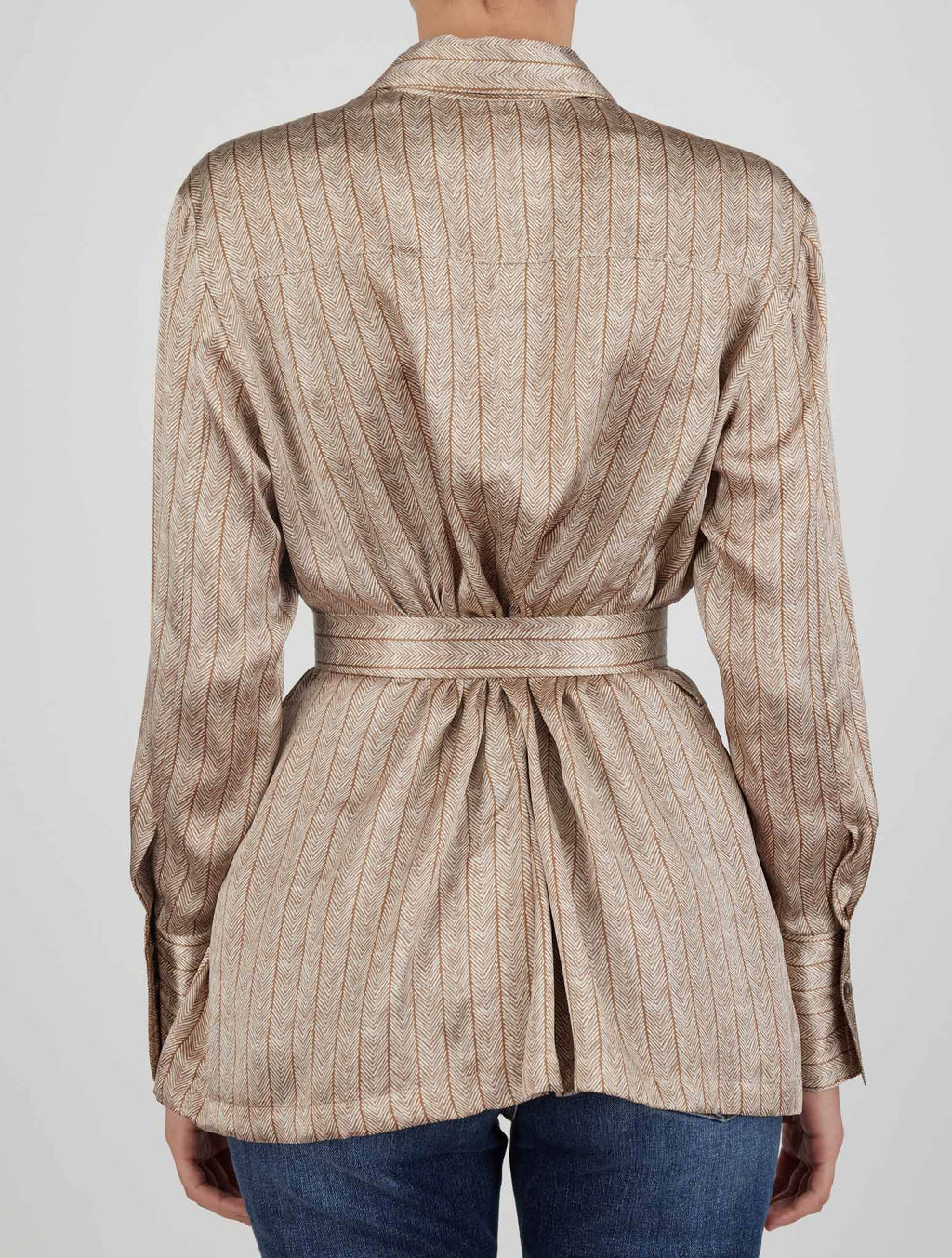 Kiton Brown White Silk Shirt
