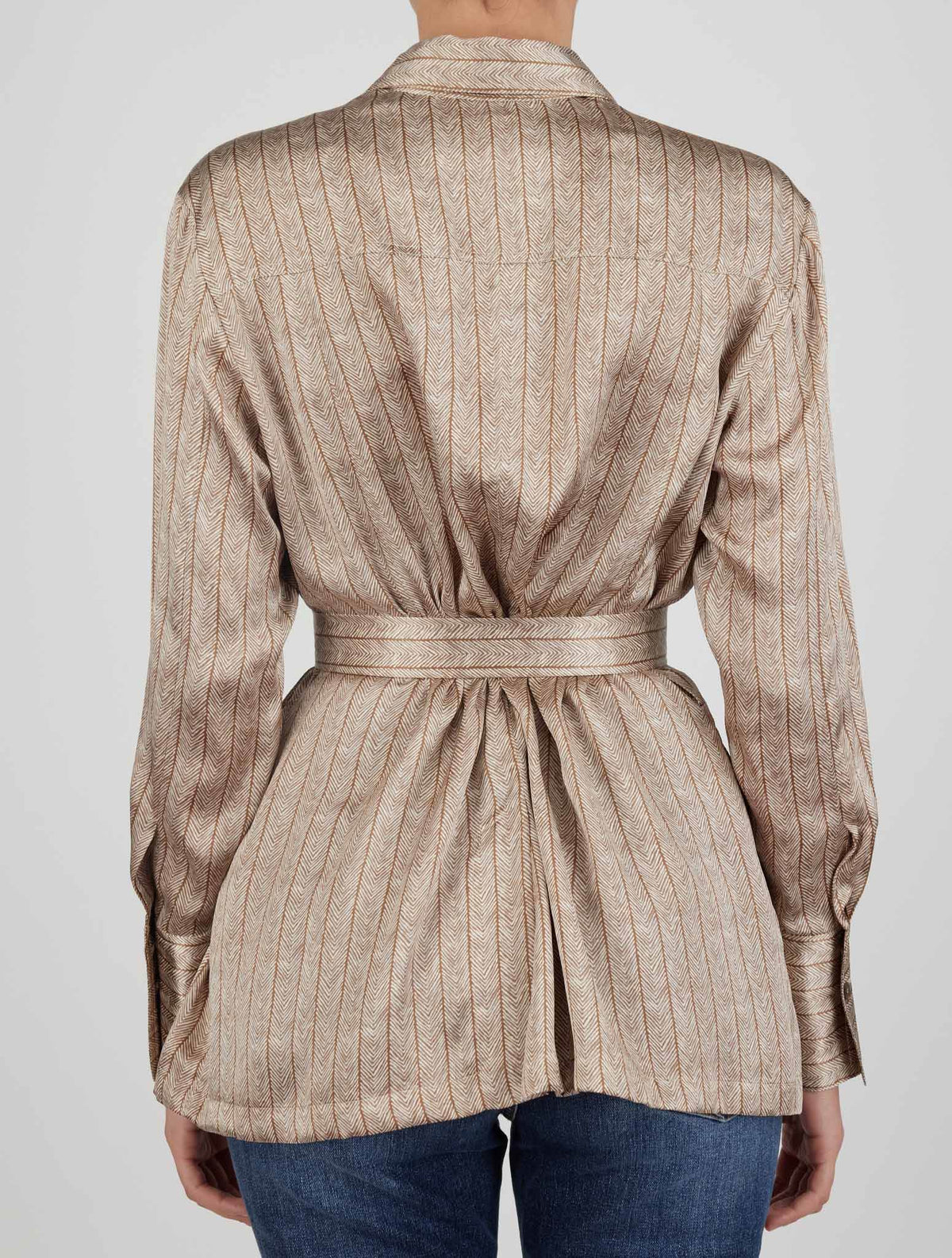 Kiton Brown White Silk Shirt