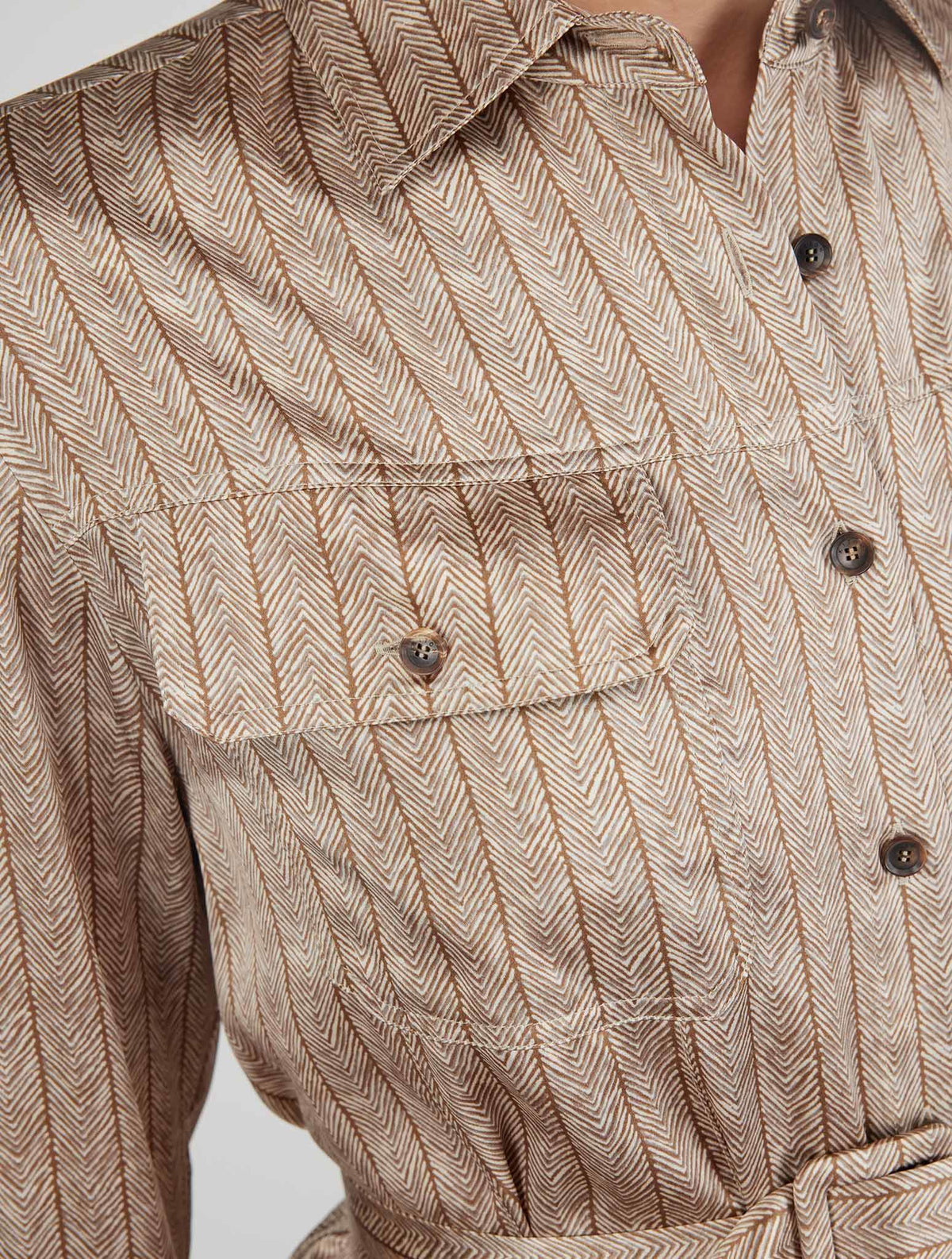 Kiton Brown White Silk Shirt