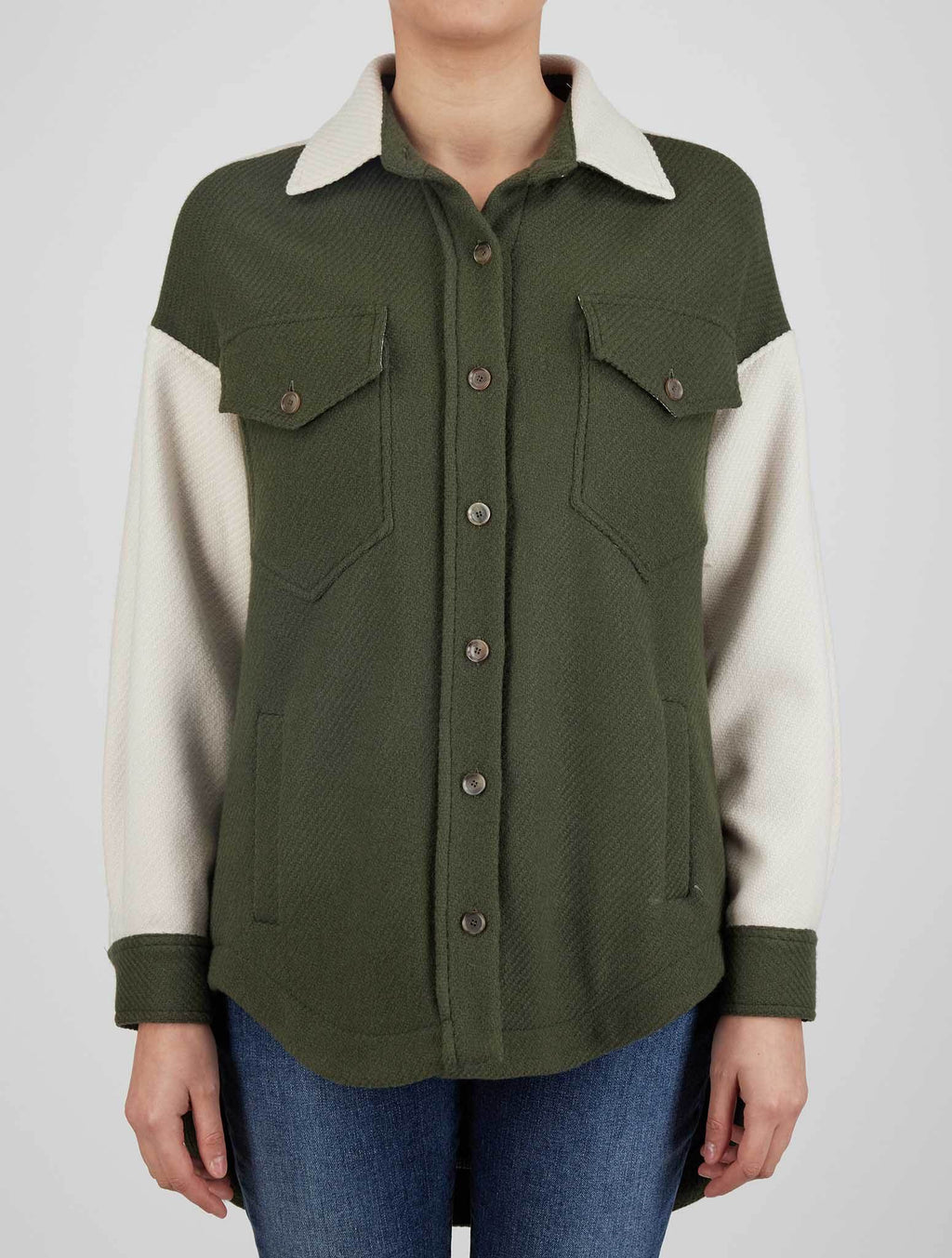 Kiton Green White Wool Shirt