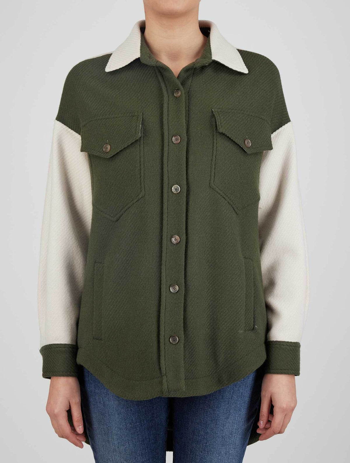 Kiton Green White Wool Shirt