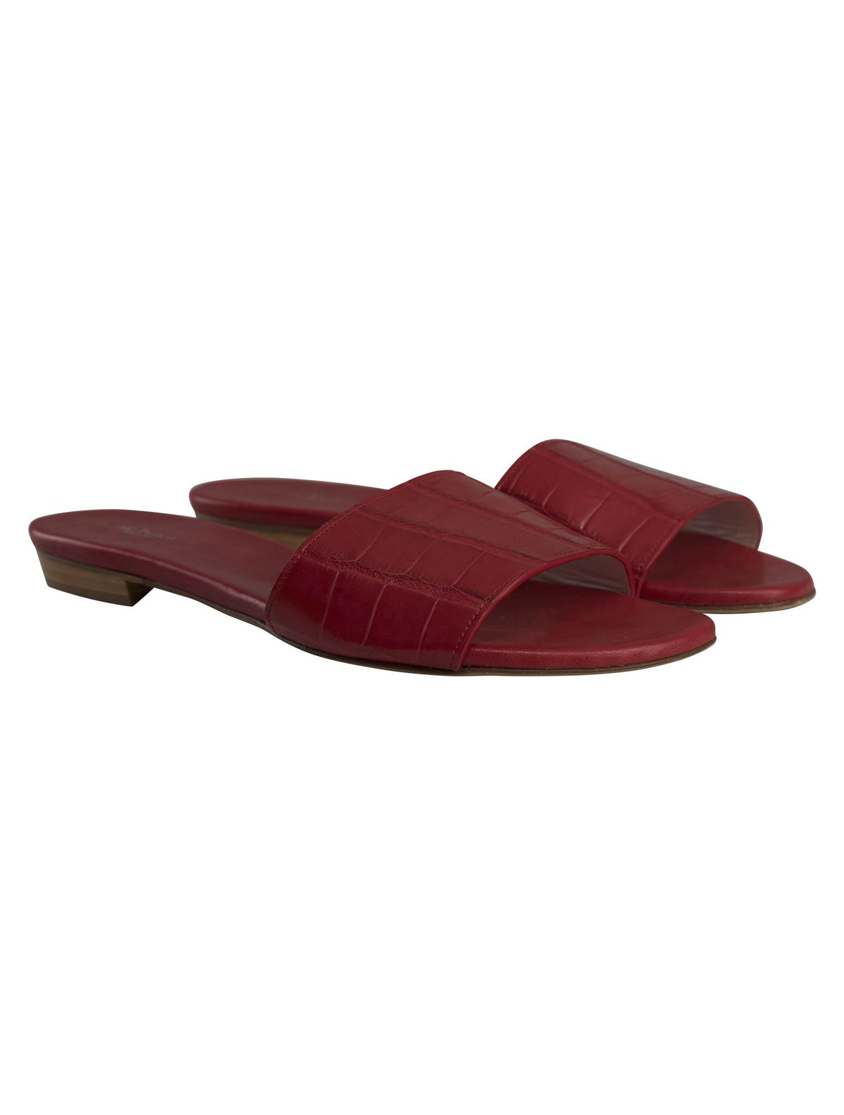 Kiton Red Leather Crocodile Slippers