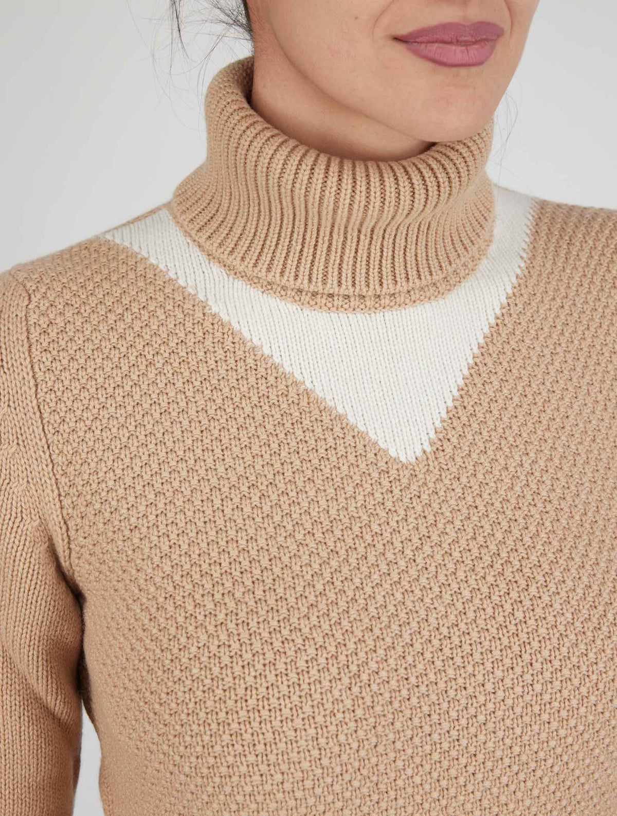 Kiton Brown White Cashmere Sweater Turtleneck