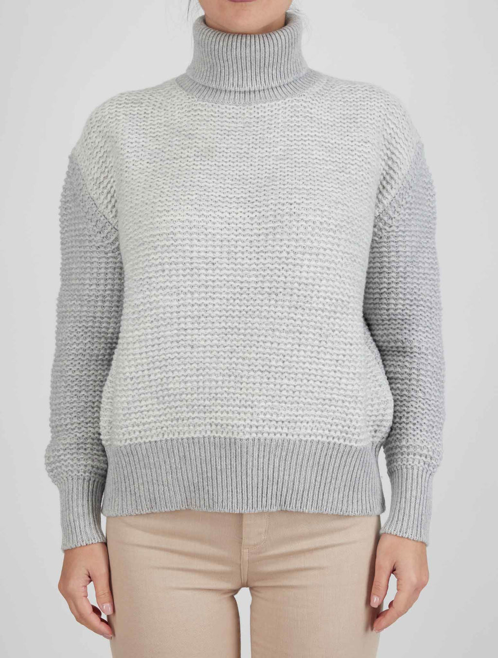 Kiton Gray White Cashmere Sweater Turtleneck