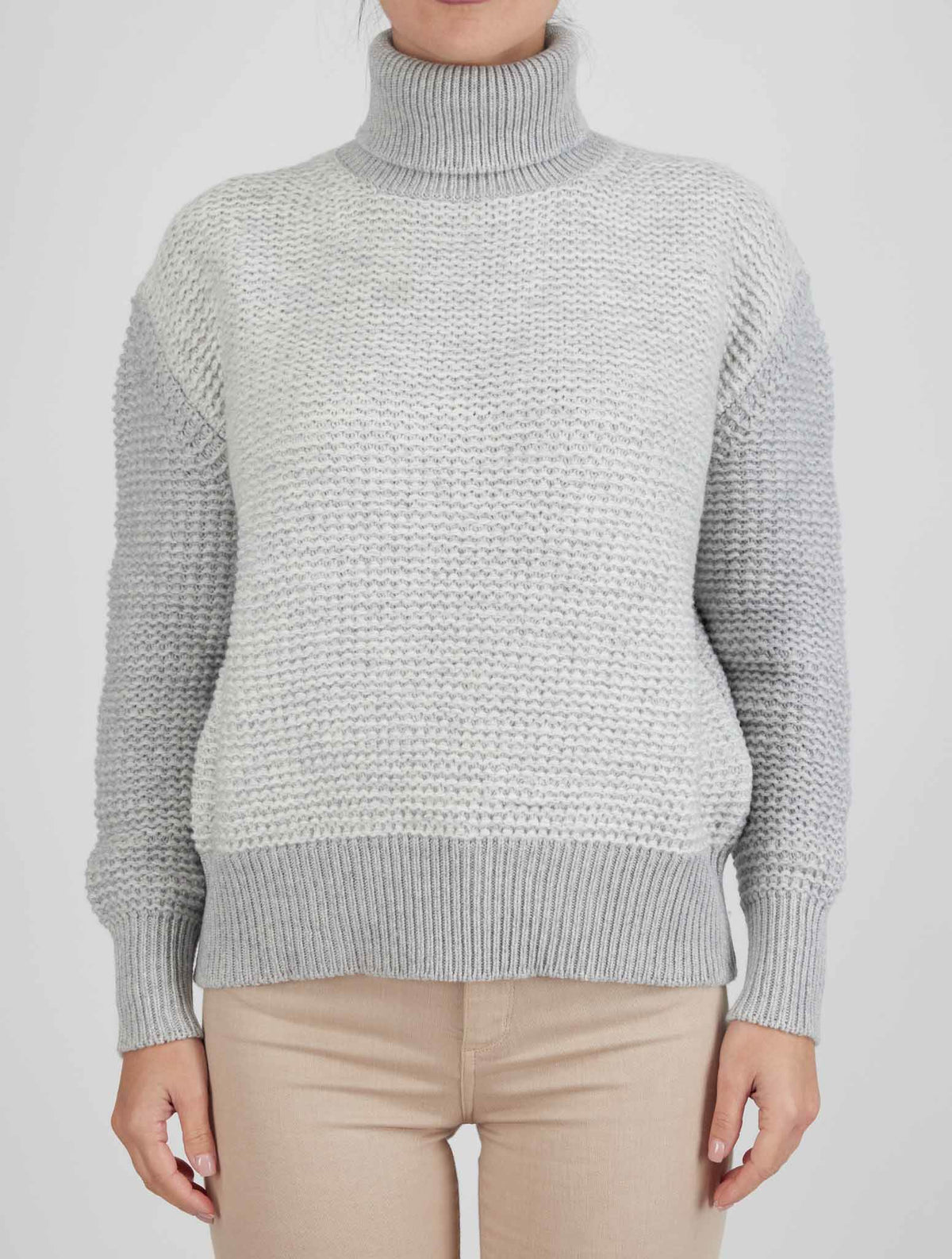 Kiton Gray White Cashmere Sweater Turtleneck
