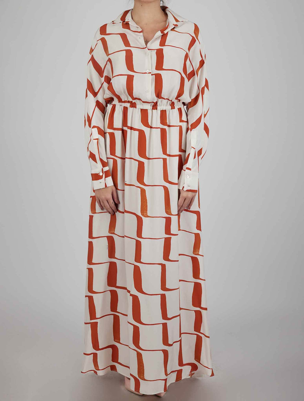 Kiton Orange White Silk Dress
