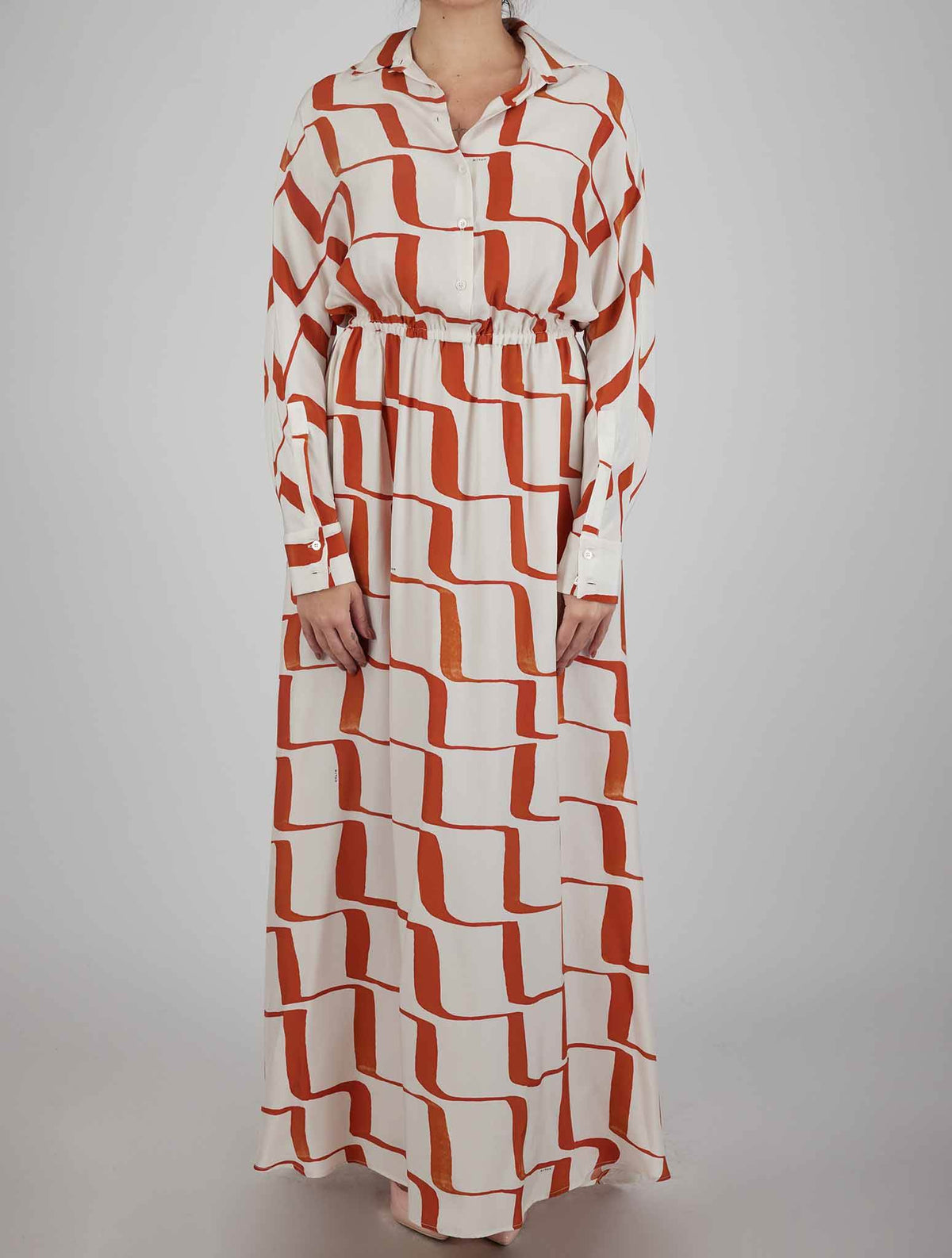 Kiton Kiton Orange White Silk Dress Orange / White 000