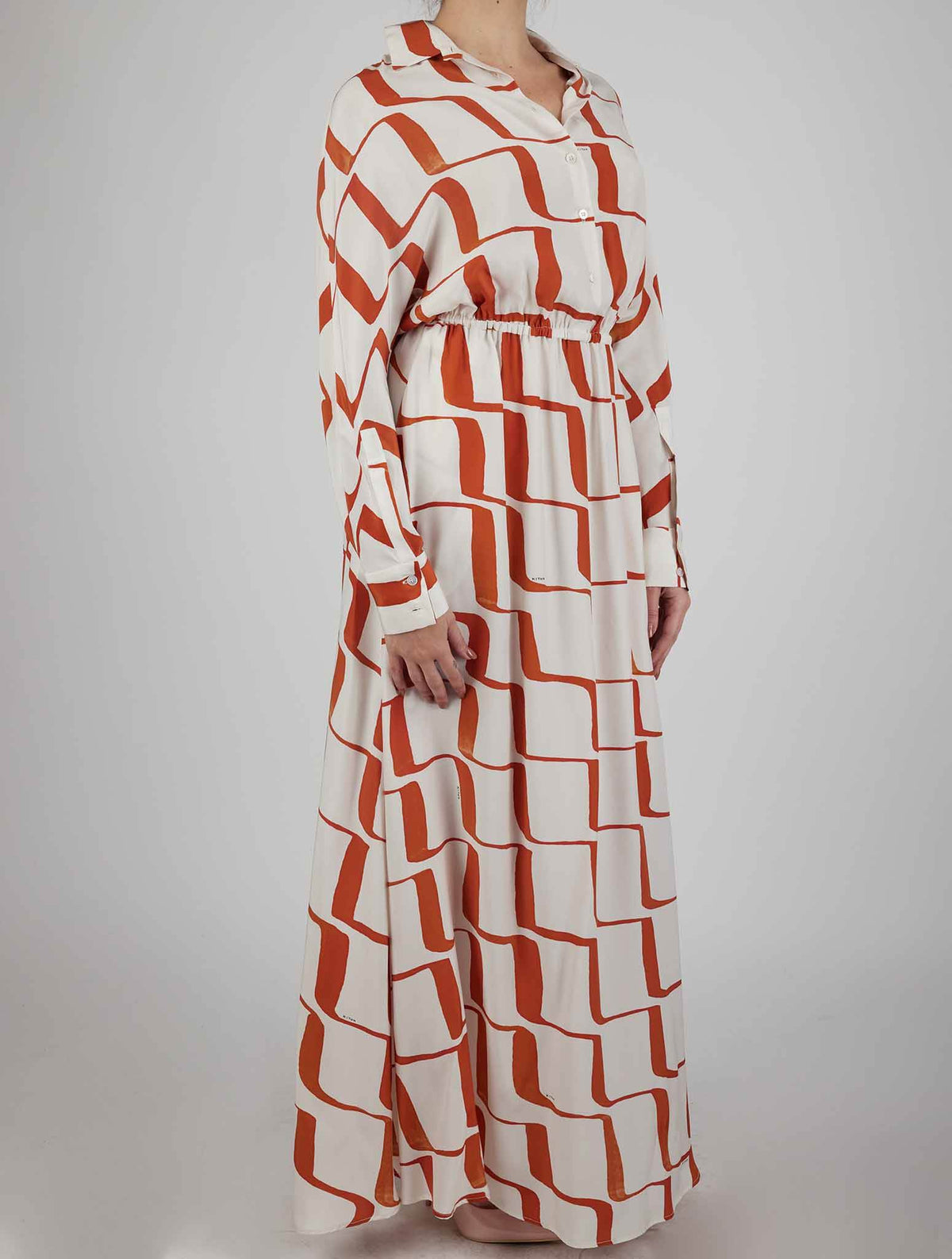 Kiton Kiton Orange White Silk Dress Orange / White 001