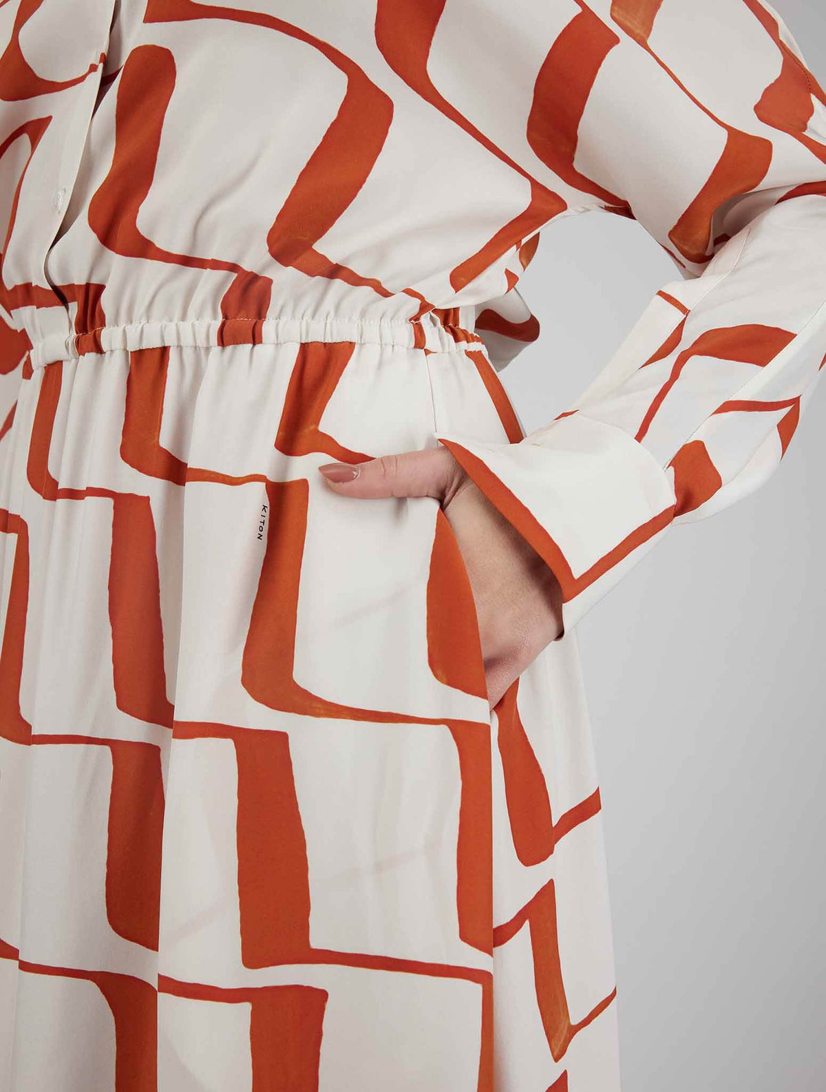 Kiton Orange White Silk Dress