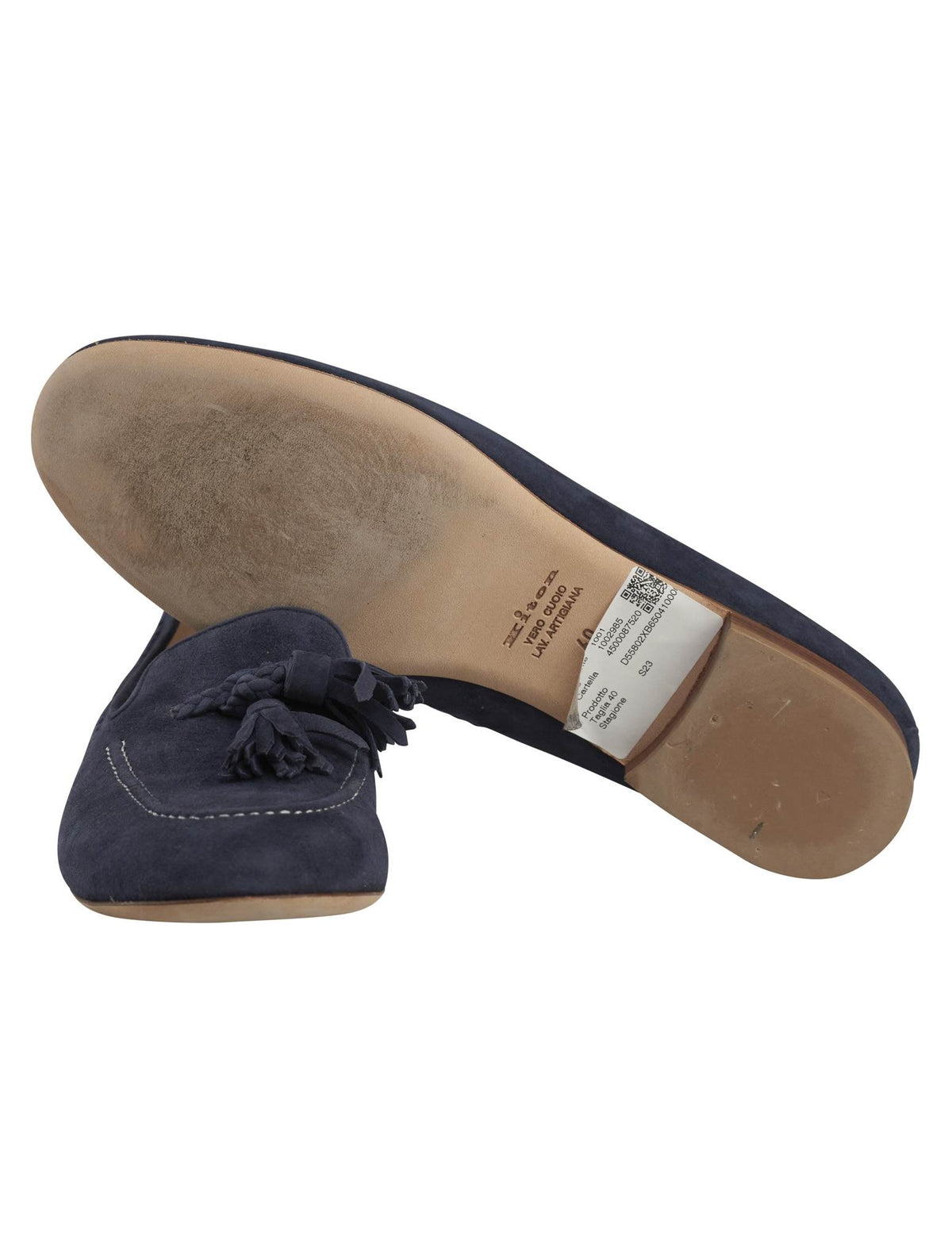 Kiton Blue Leather Suede Loafers
