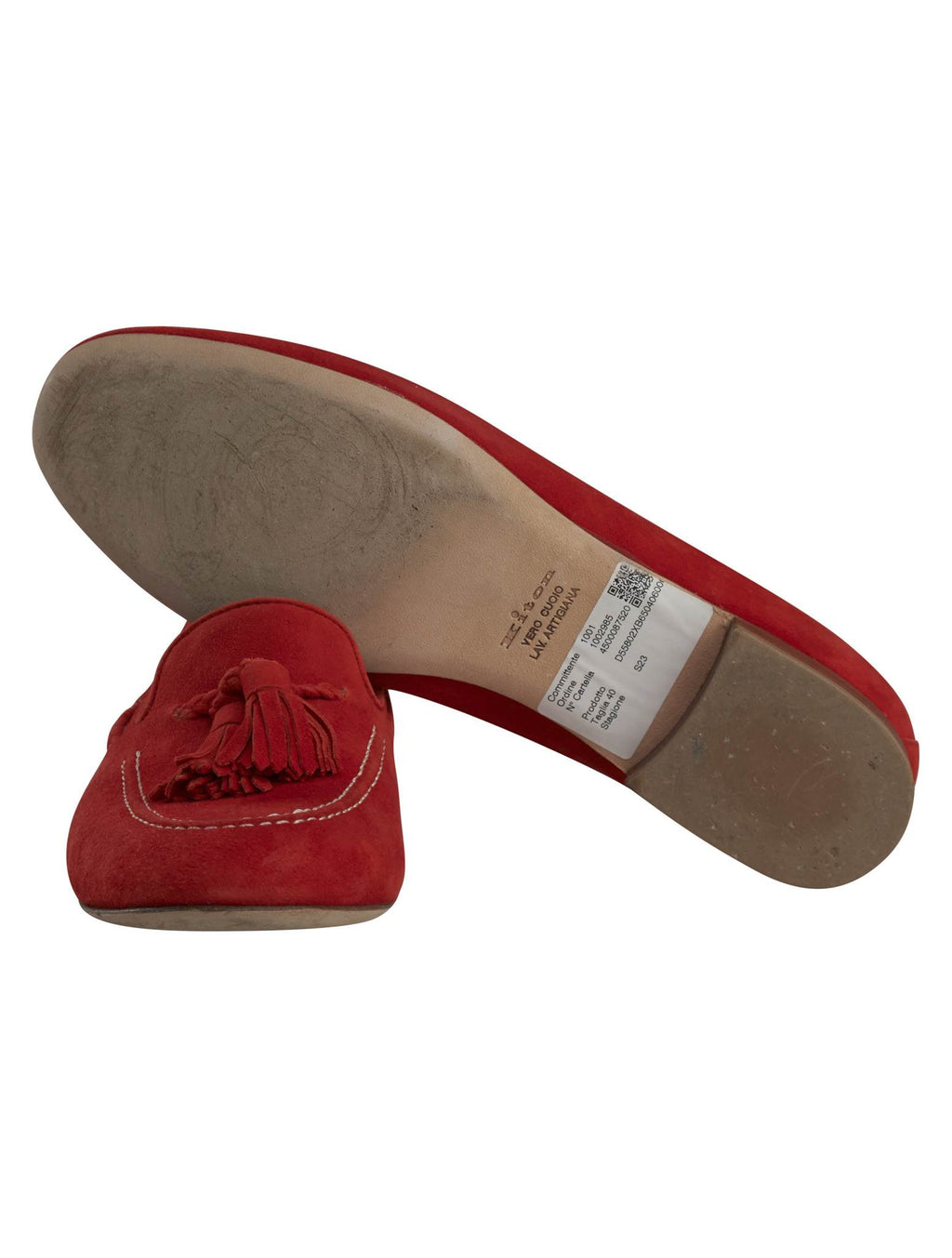 Kiton Red Leather Suede Loafers
