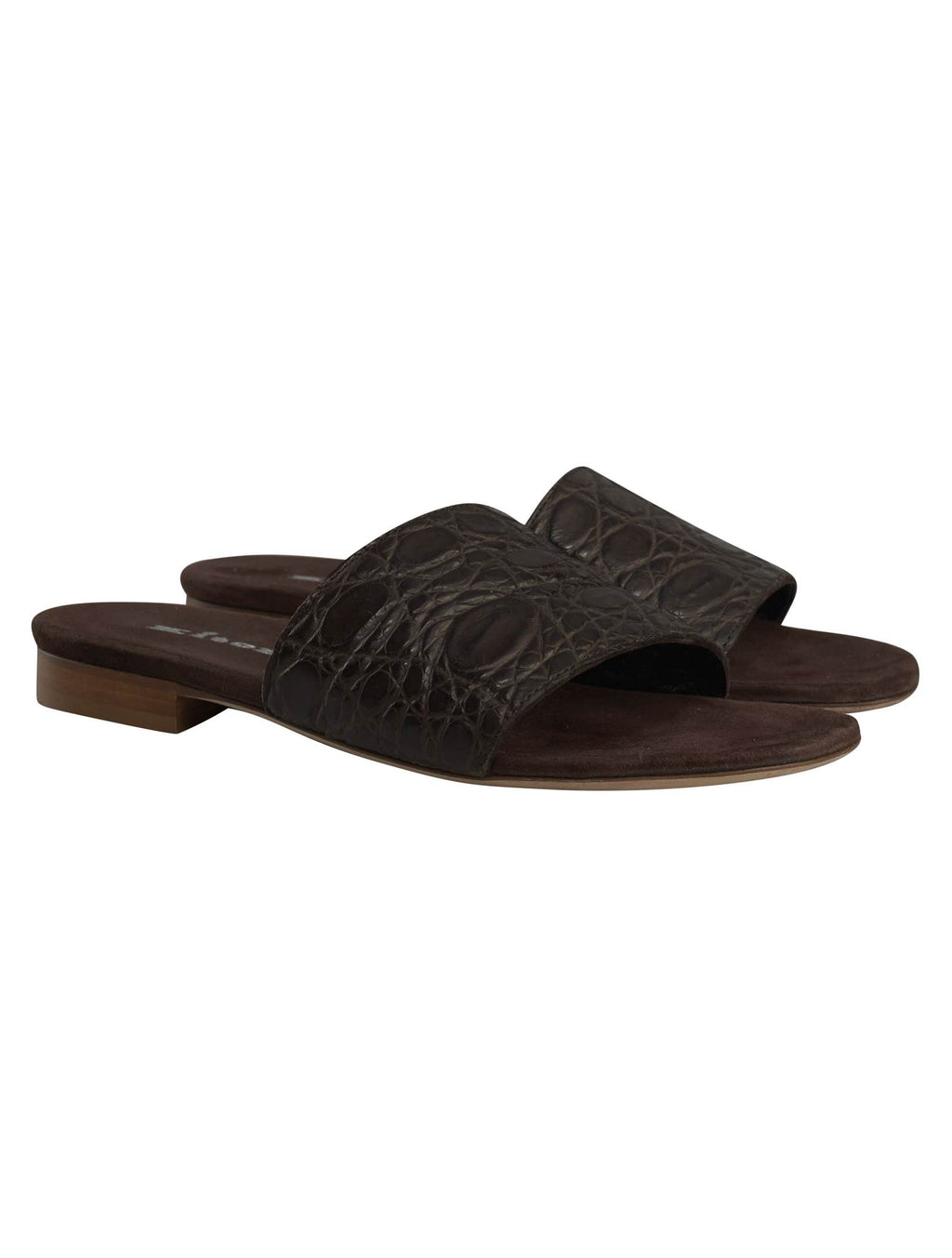 Kiton Brown Leather Crocodile Slippers