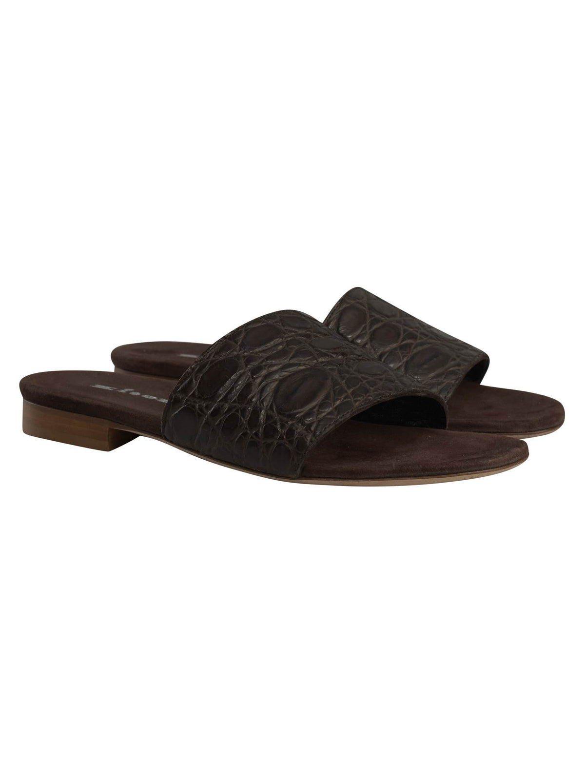 Kiton Brown Leather Crocodile Slippers