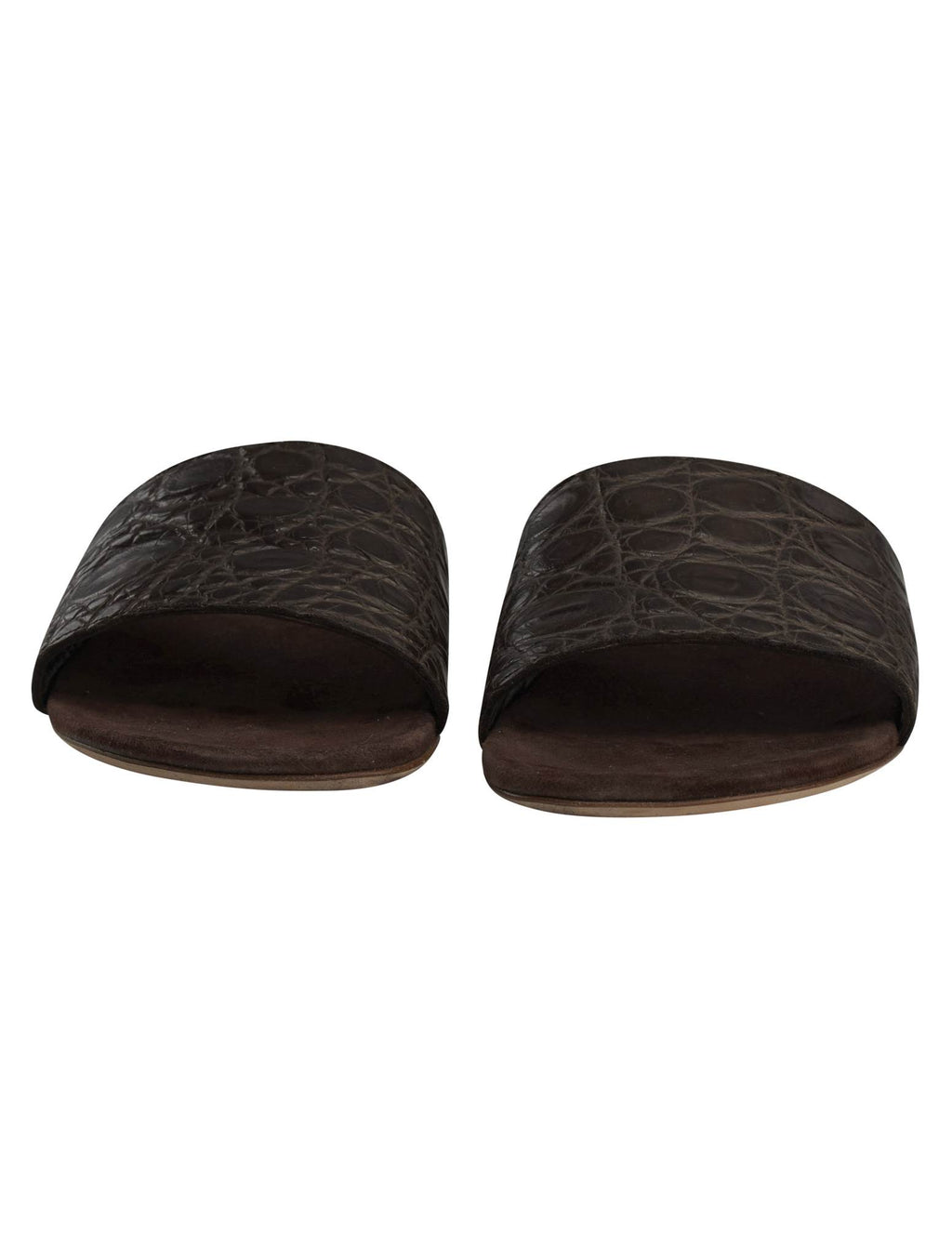 Kiton Kiton Brown Leather Crocodile Slippers Brown 001