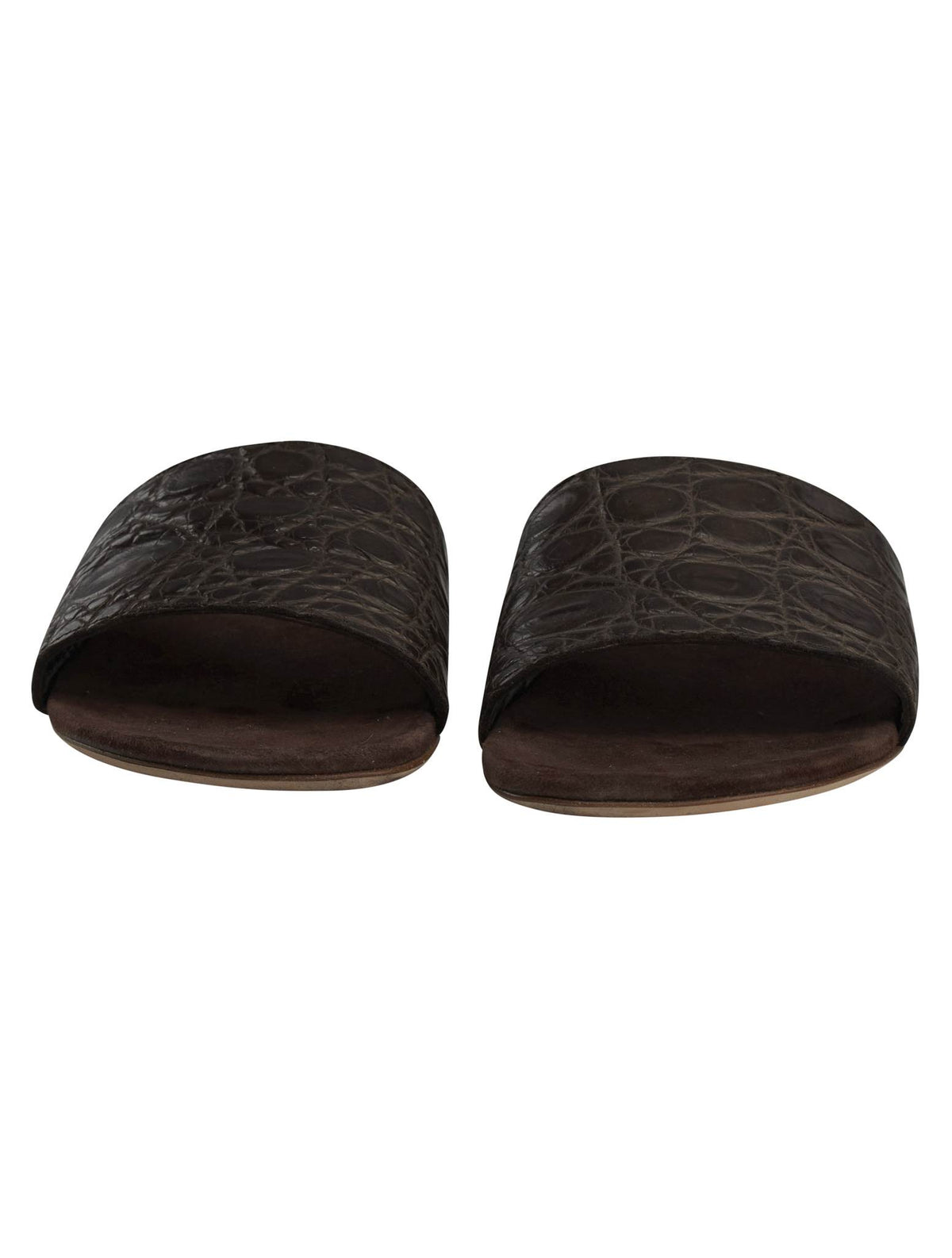 Kiton Kiton Brown Leather Crocodile Slippers Brown 001