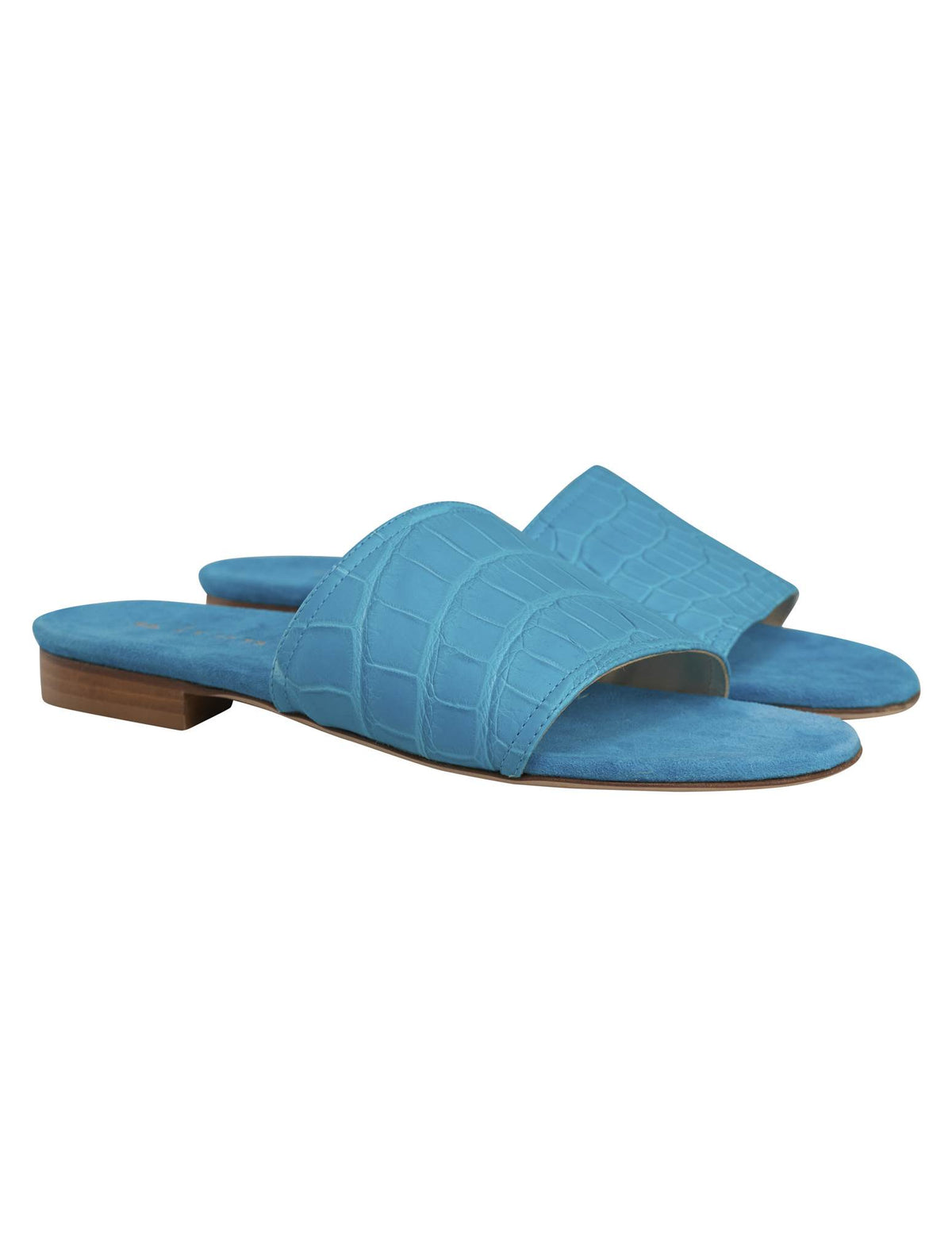Kiton Blue Leather Crocodile Slippers