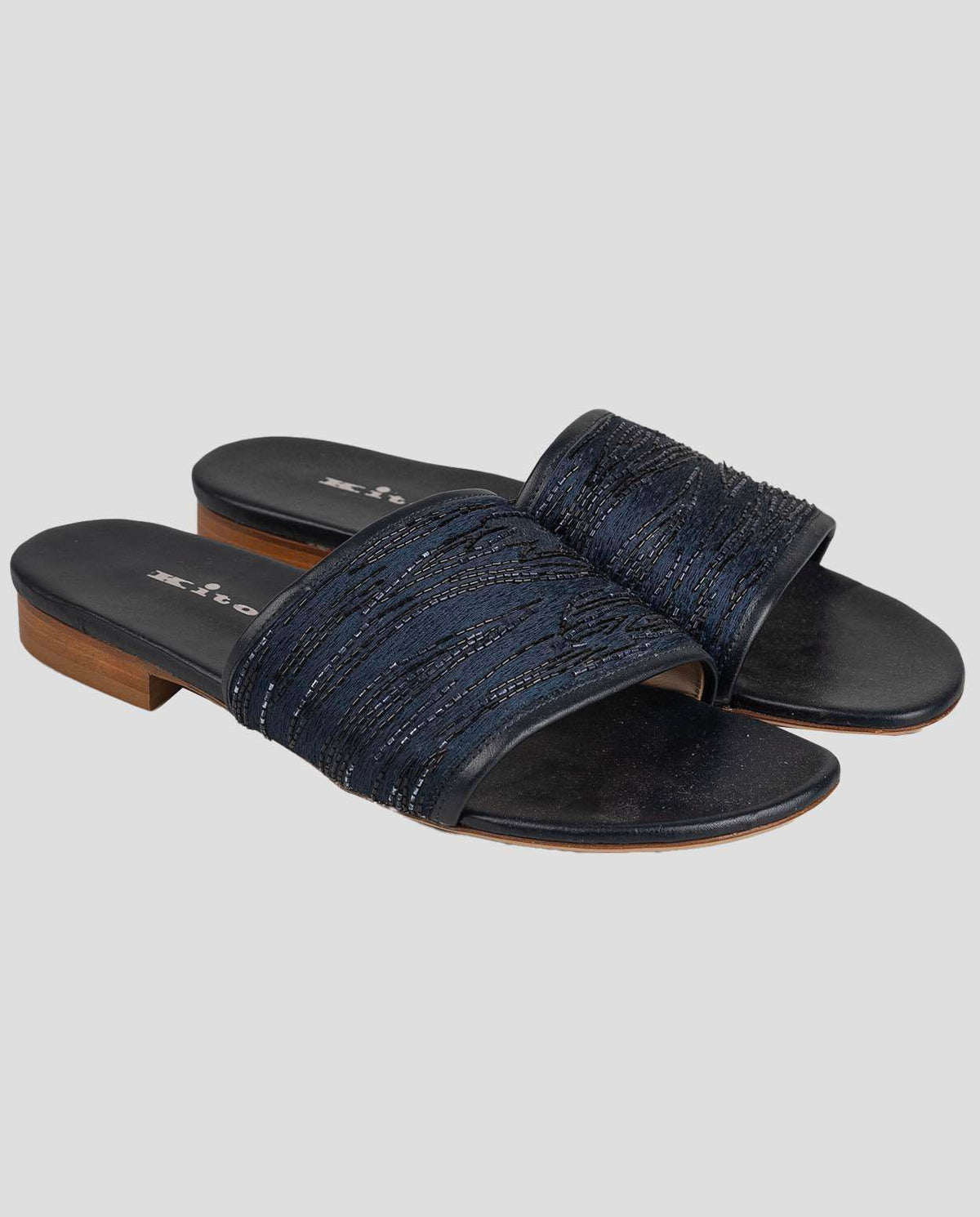 Kiton Kiton Blue Viscose Linen Slippers Blue 000