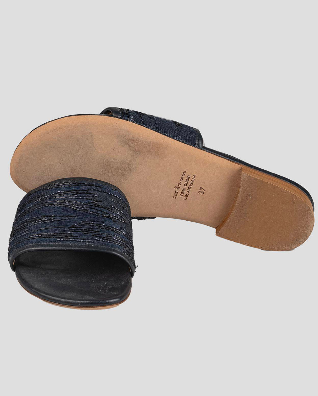 Kiton Blue Viscose Linen Slippers