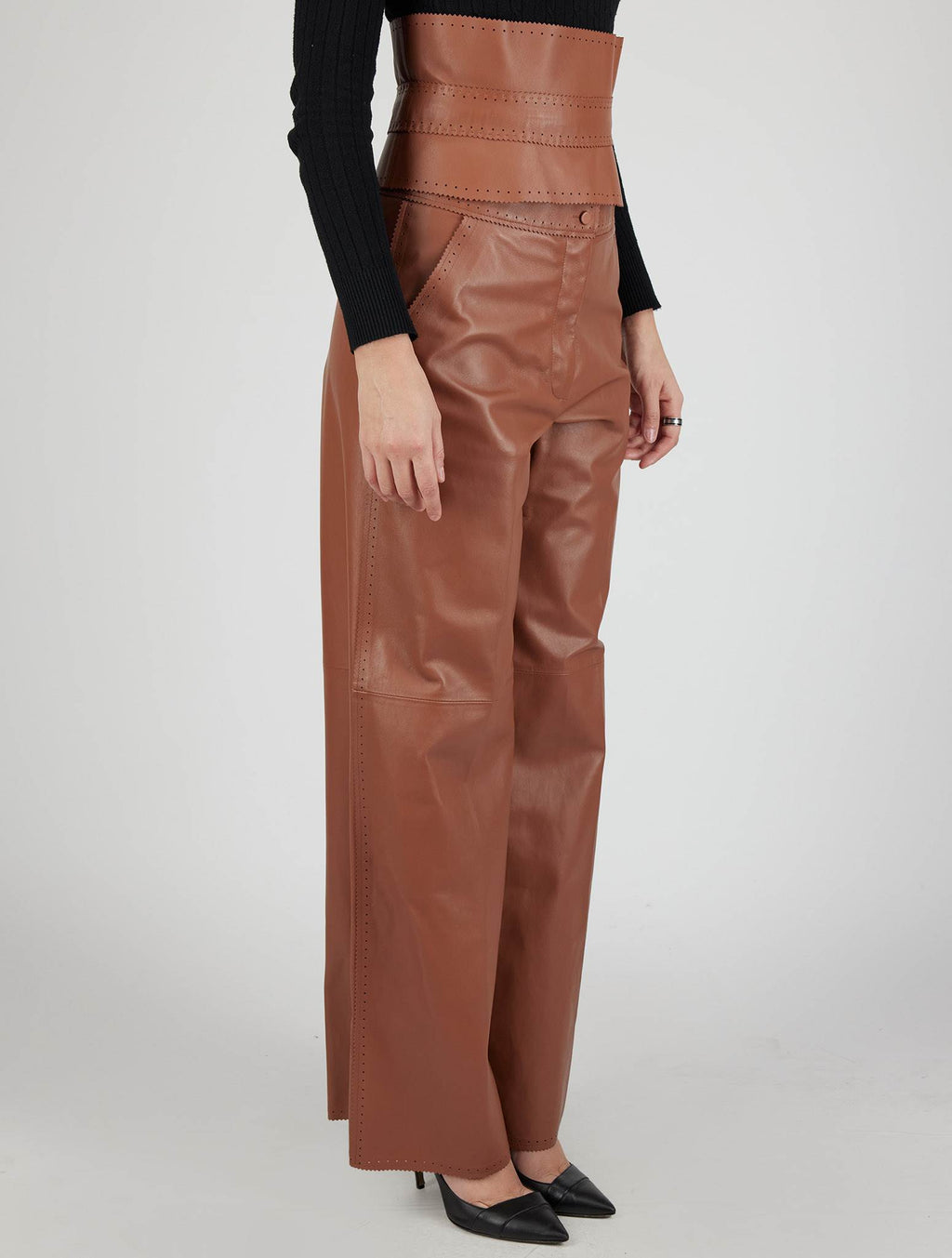 Kiton Kiton Brown Leather Pants Brown 001