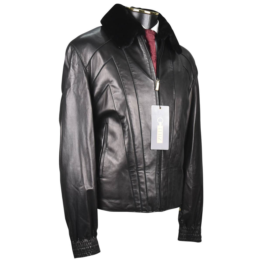 Zilli Zilli Black Leather Weasel Mink Fur Coat Black 001