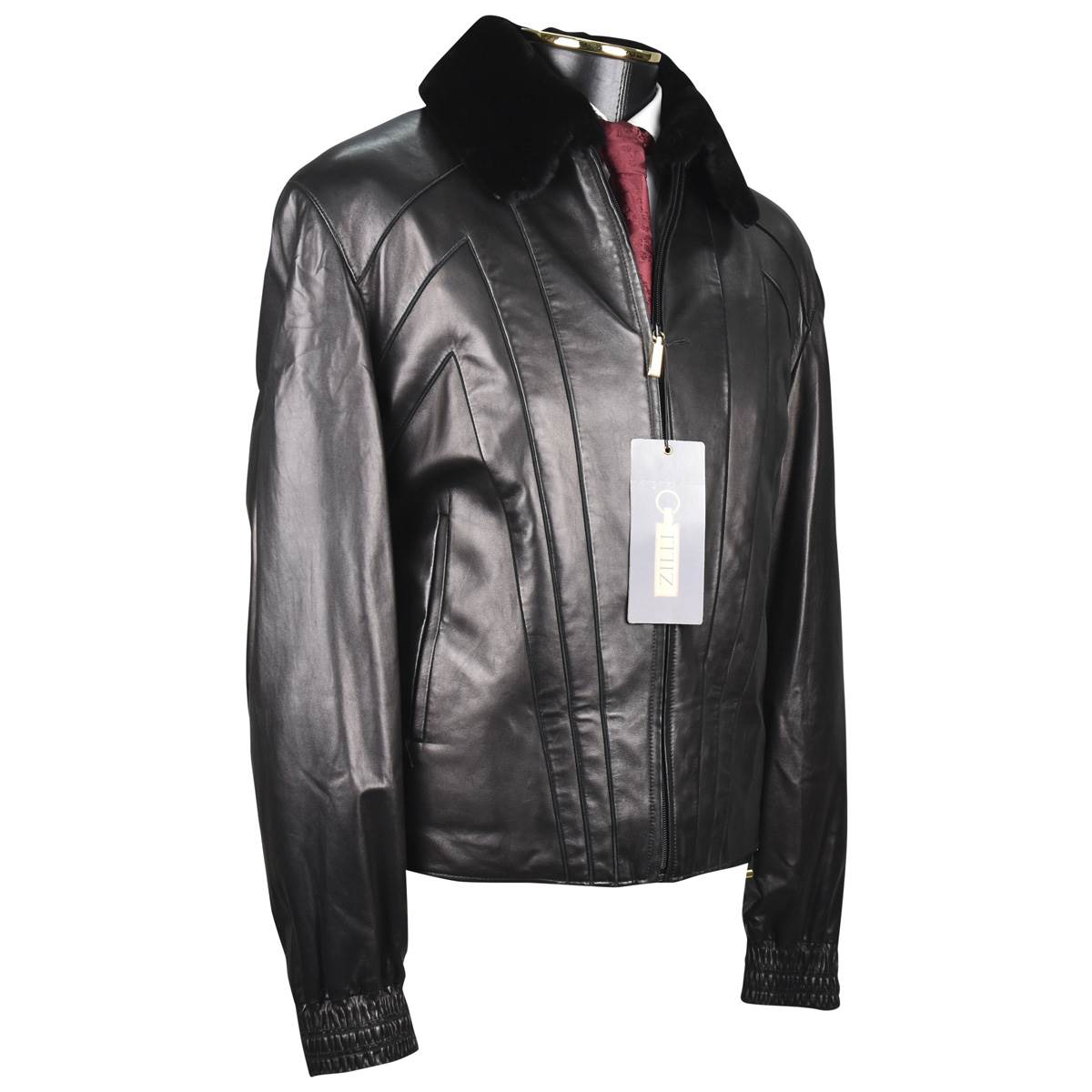 Zilli Zilli Black Leather Weasel Mink Fur Coat Black 001